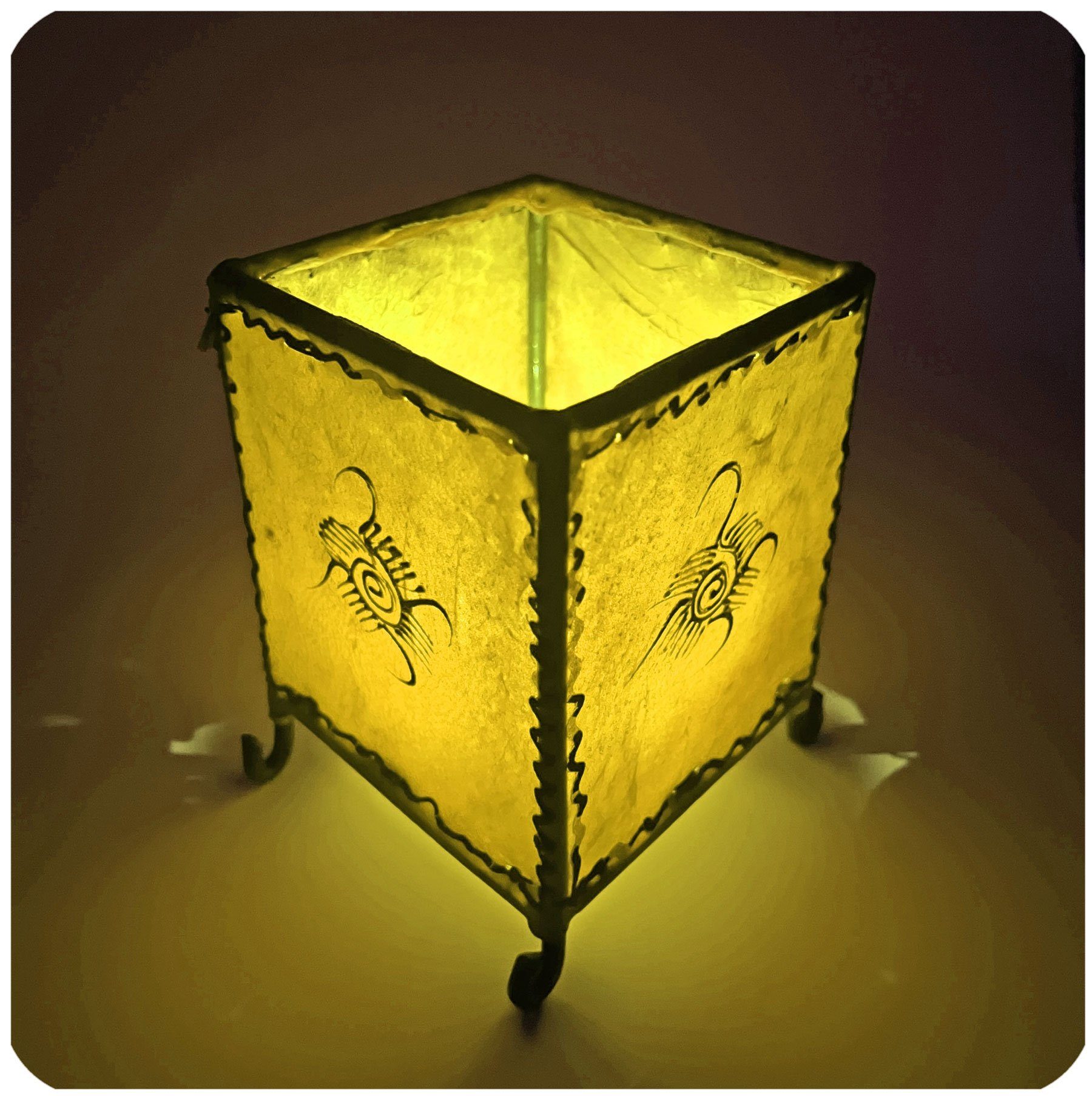 SIMANDRA Windlicht Kerzenhalter aus Leder Orient marokkanisch Sonne, Teelichthalter Deko