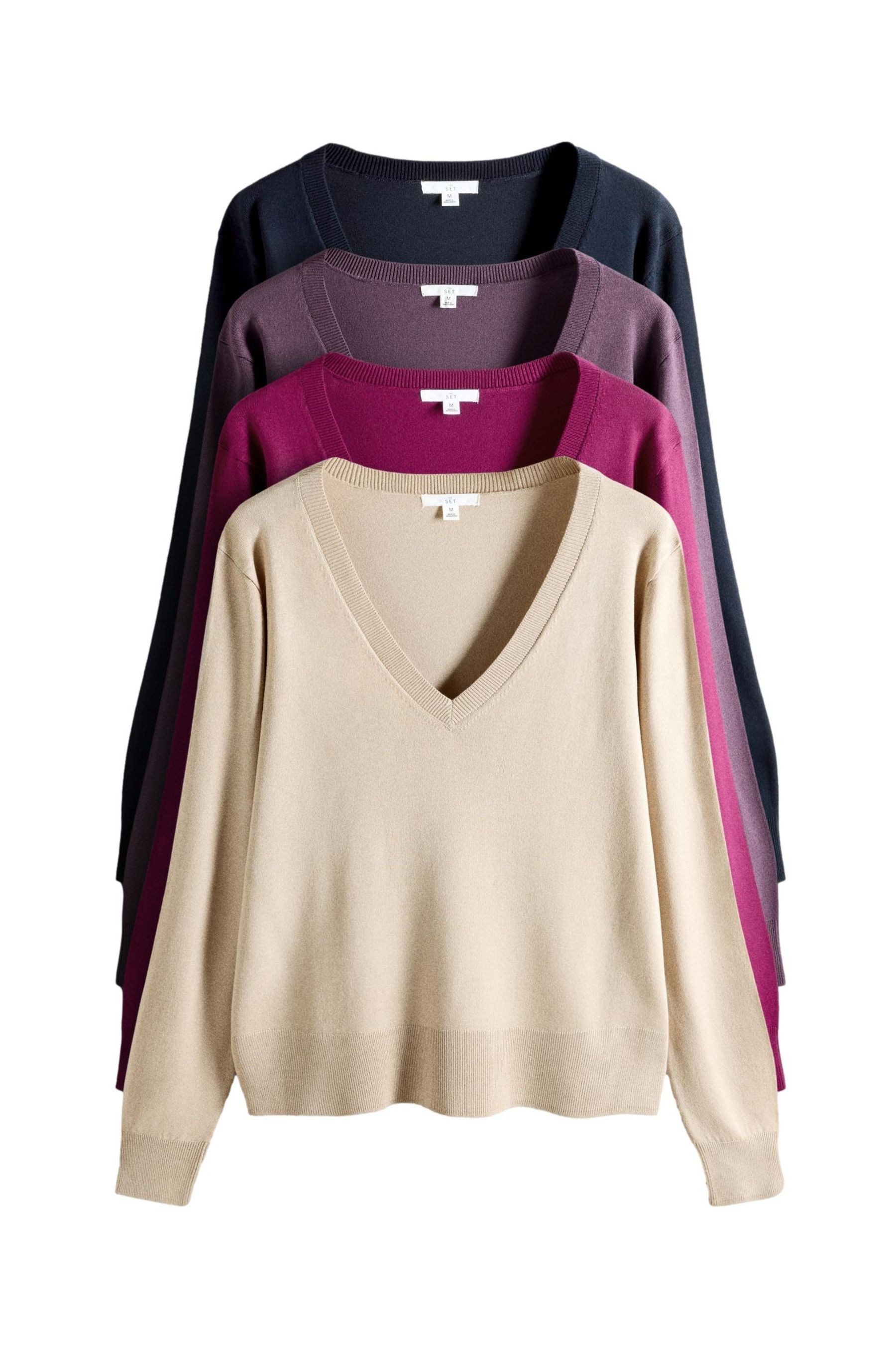 V-Ausschnitt-Pullover The Set Feinstrickpullover, V-Ausschnitt, 4er-Pack