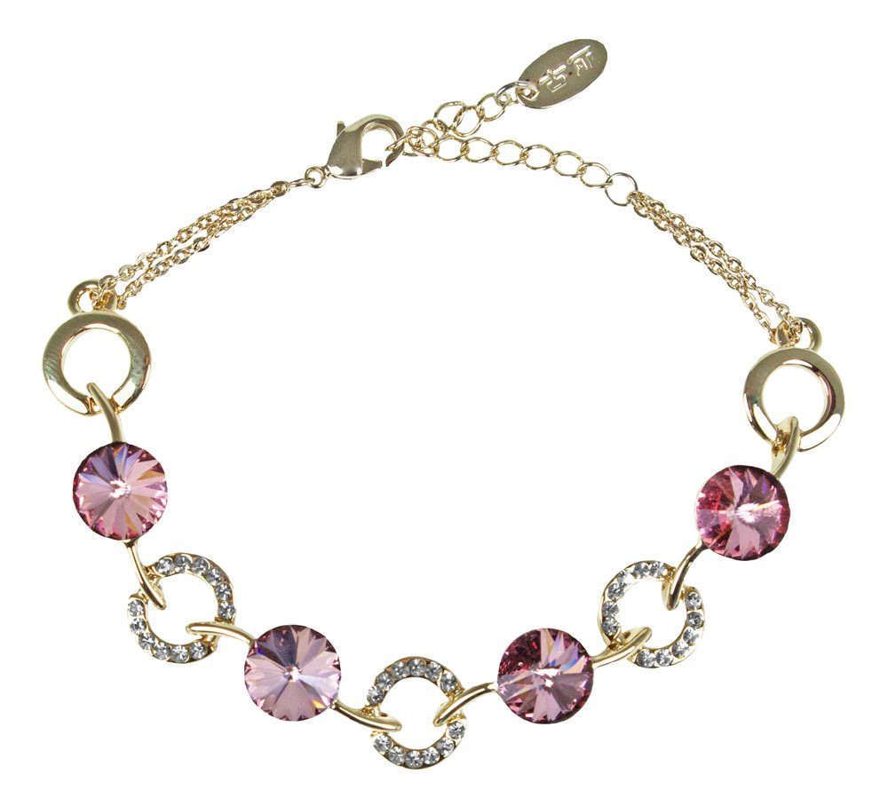 LUISIA® Armband Goldenes Armband mit rosa Rivoli Kristallen von Swarovski® (inkl. Schmuckbox)