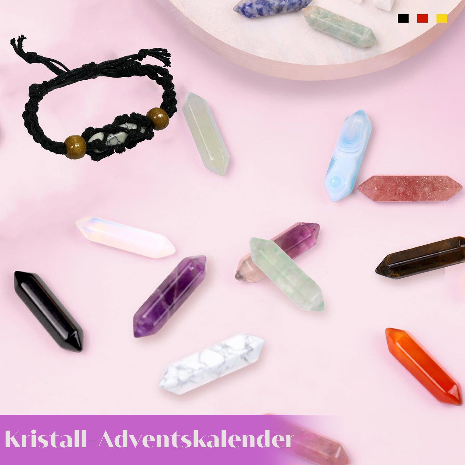 Kristall MAGICSHE Kristall Heilstein Set, mit Adventskalender 24-Tage Halter, Halskette und Armband