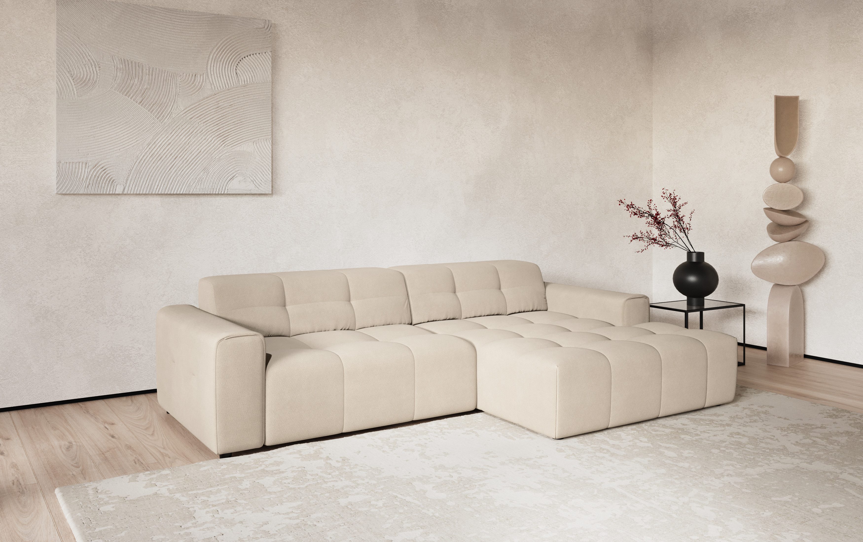 COTTA Ecksofa Sento L-Form, B:280 cm, Chenille-Struktur, XXL Recamiere B: 133cm, modernes cubisches Sofa, hochwertige Steppung, bequemer Sitzkomfort