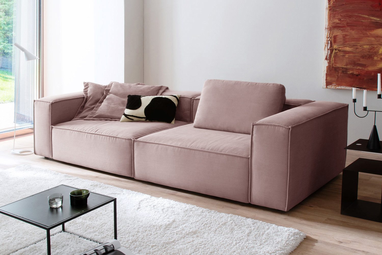 KAWOLA Sofa CARMO, Sofa Couch Feincord verschiedene Farben 306x118 cm