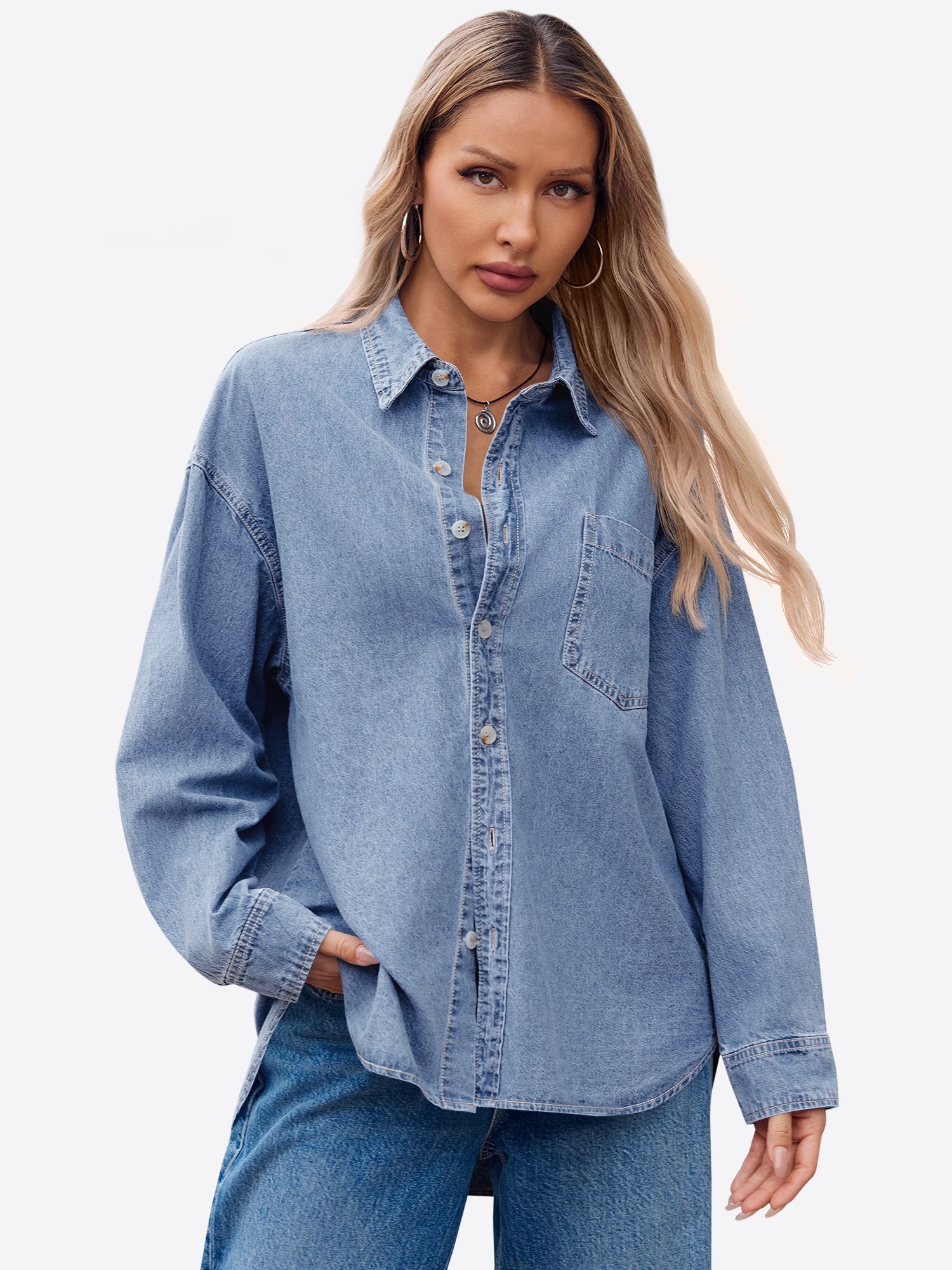 Imily Bela Jeansbluse Damen Lässig Boyfriend Jeansjacke Denim Oberteil (Packung, 1-tlg., 1per-Pack) aus Baumwolle in Unifarbe