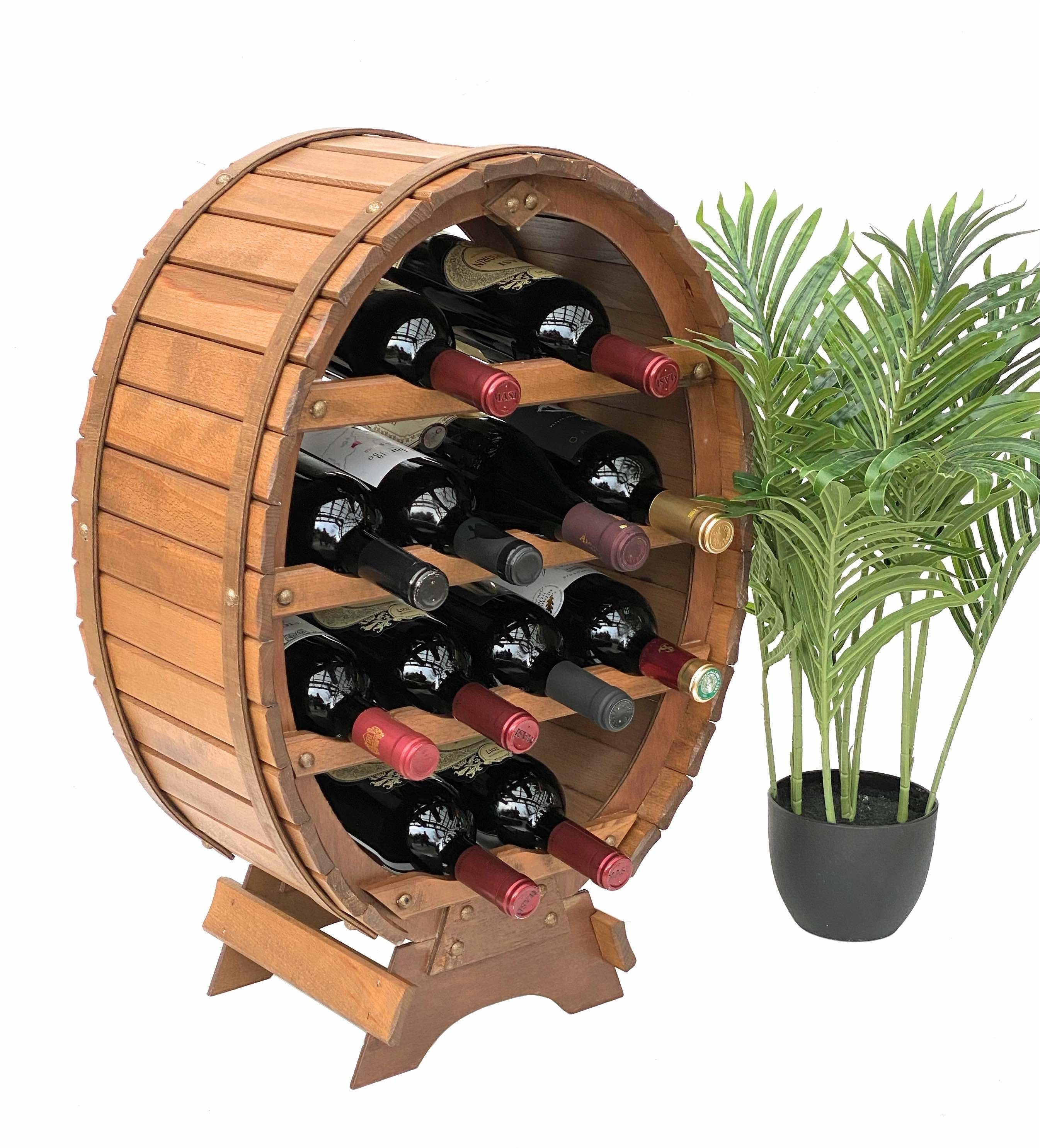 Weinregal Holz Stehend Weinfass 12 Flaschen Braun gebeizt Flaschenregal
