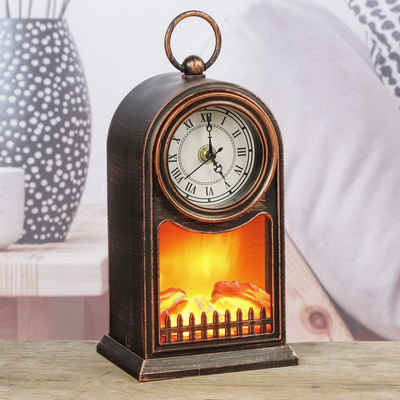Haushalt International Dekokamin LED Kamin Kaminlaterne Laterne Kaminfeuer mit Uhr, stimmungsvolle Flammenoptik