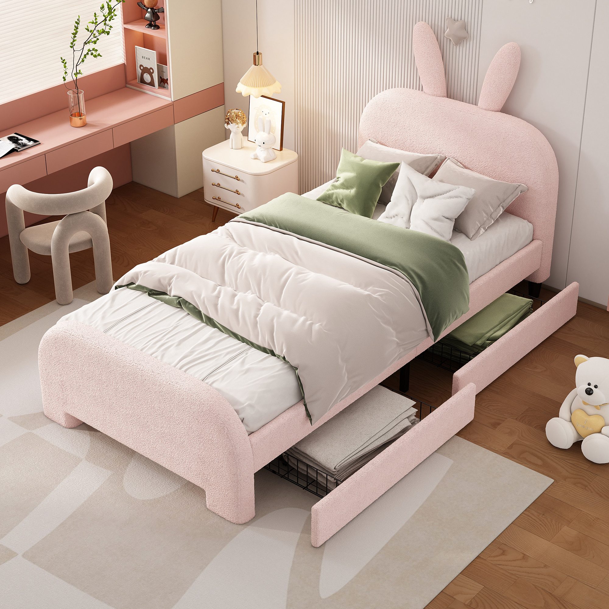 Flieks Polsterbett, Kinderbett Einzelbett 90x200cm, Kaninchenform günstig online kaufen