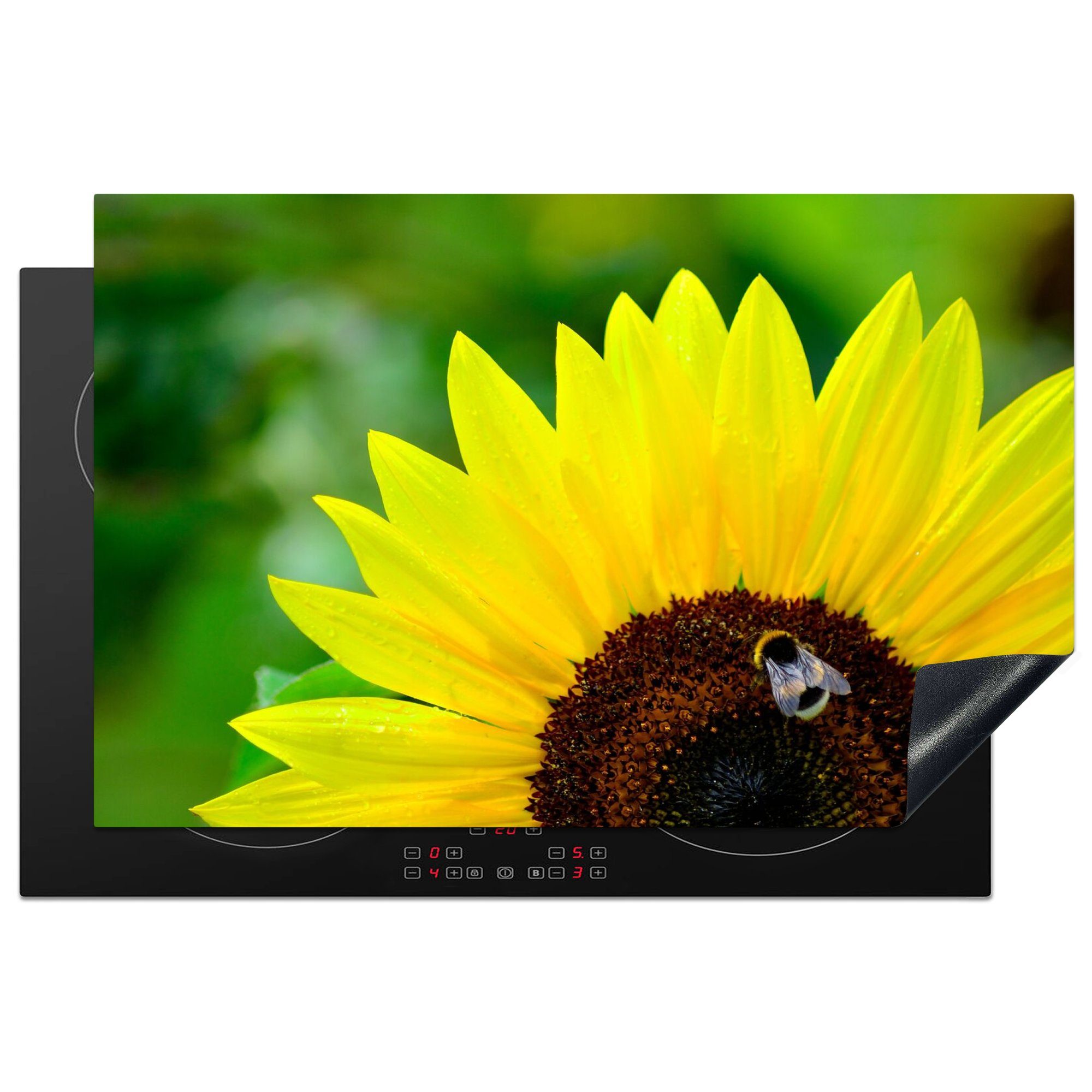 MuchoWow Herdblende-/Abdeckplatte Hummel auf der Suche nach Nektar an einer gelben Sonnenblume, Vinyl, (1 tlg), 81x52 cm, Induktionskochfeld Schutz für die küche, Ceranfeldabdeckung