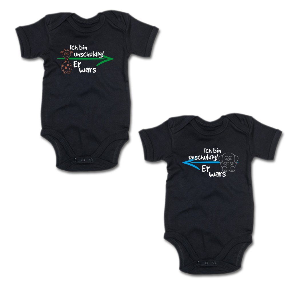 G-graphics Kurzarmbody Ich bin unschuldig! – Er wars & Er wars (Zwillingsset / Twinset, 2-tlg., Baby-Body-Set) für Zwillinge / Twins mit Sprüchen