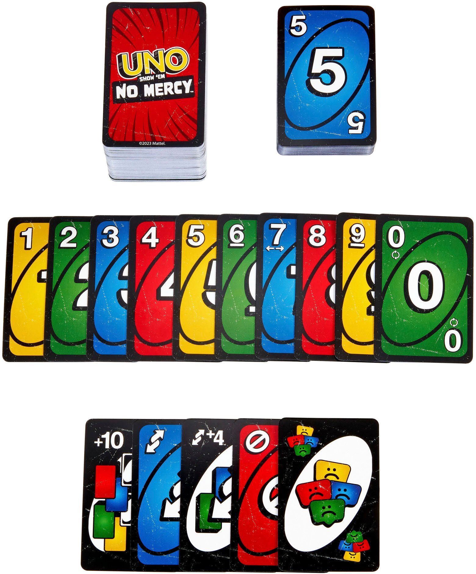 Montegoni Spielwelt UNO Spiele UNO No Mercy Karten, (UNO Kartenspiel für die Familie, Reisespiel oder Spiel für Erwachsene, Kinder und Familie Karte Brettspiel lustige Uno Geschenke), Doppelseitige Karten,für 2-10 Spieler