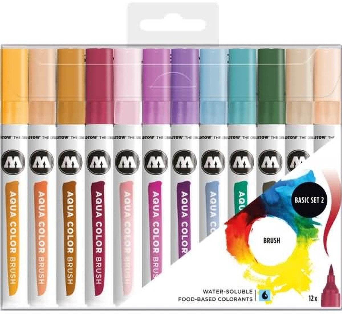 MOLOTOW Filzstift Aquarellstift Aqua Color Brush Basic Set 2 1-2 mm sortiert VE=12 Farbe