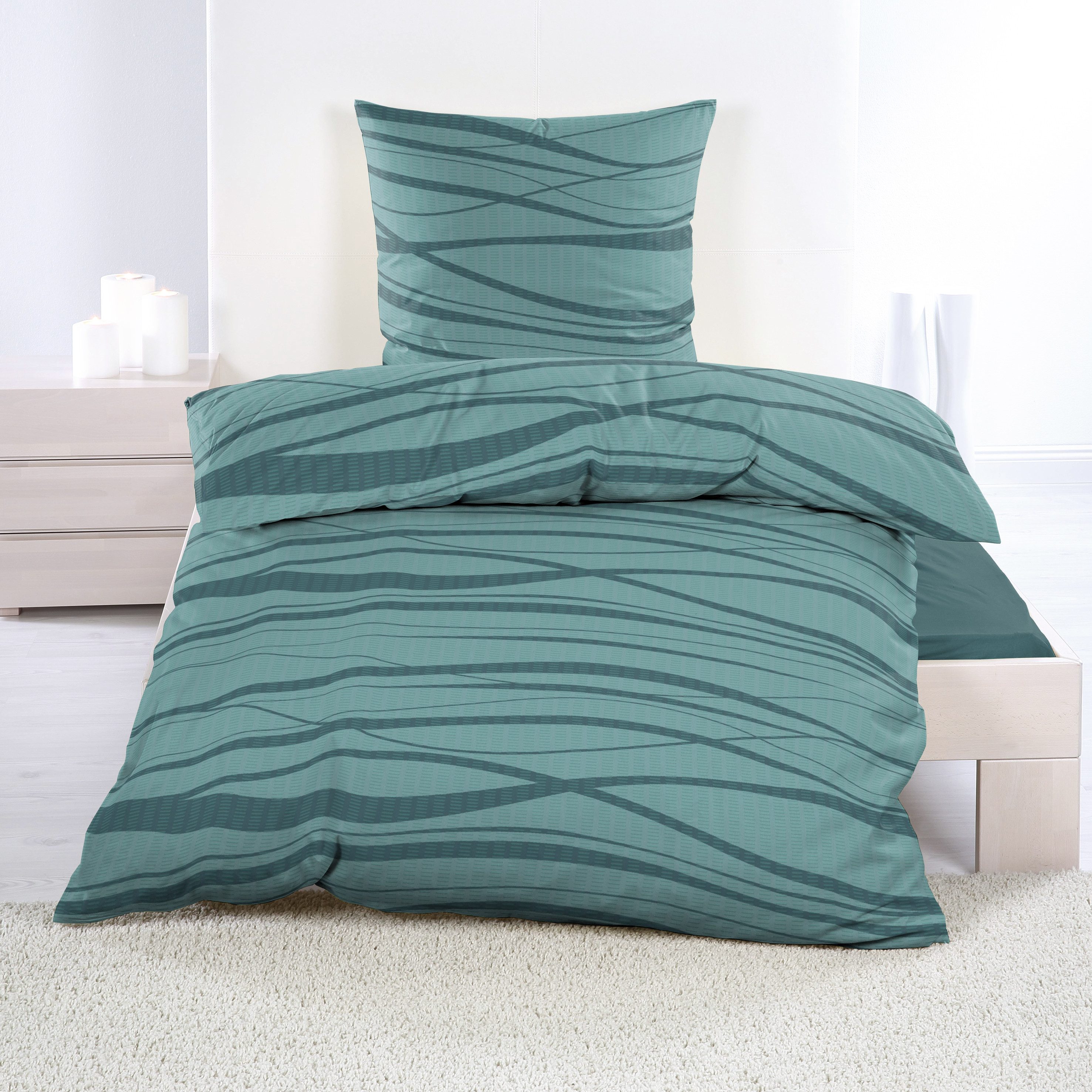 Casa Colori Bettwäsche Casa Calori, Seersucker, 2 teilig, Linien türkis