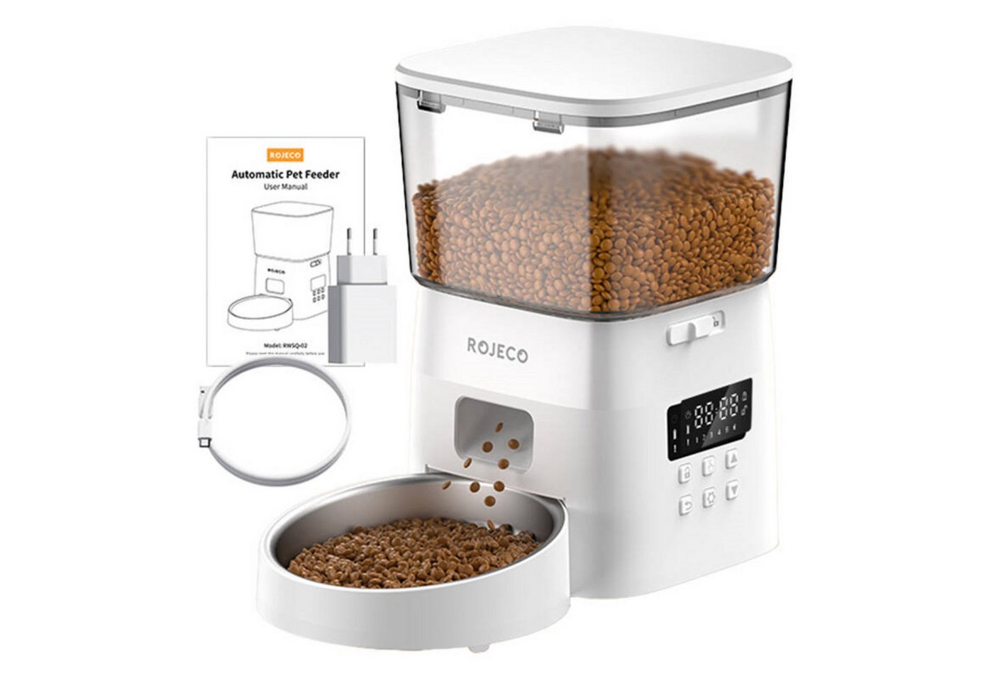 Thumbnail - ROJECO Futterspender Intelligenter 2-Liter-Futterspender für Haustiere mit Knopffunktion