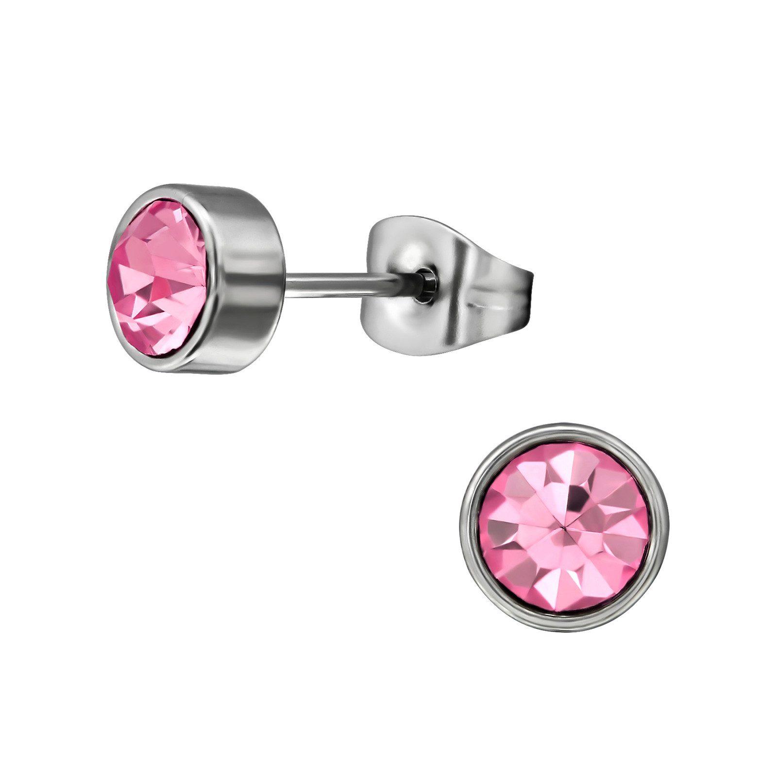 Ohrring-Set Ohrstecker r 7mm Silber mit rosanem Kristall Edelstahl für Damen