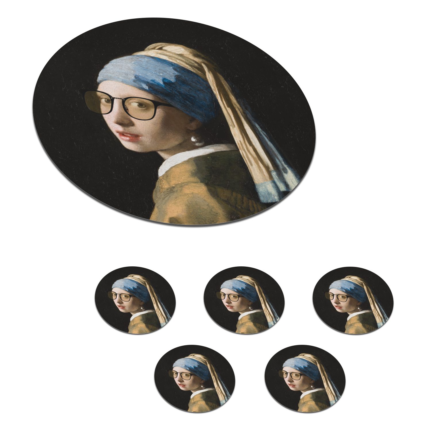 Gläser, Das 6-tlg., Glasuntersetzer für Vermeer - Tasse, mit Brillen, Becher Zubehör MuchoWow Getränkeuntersetzer, Korkuntersetzer, Mädchen Tassenuntersetzer, Perlenohrring dem -