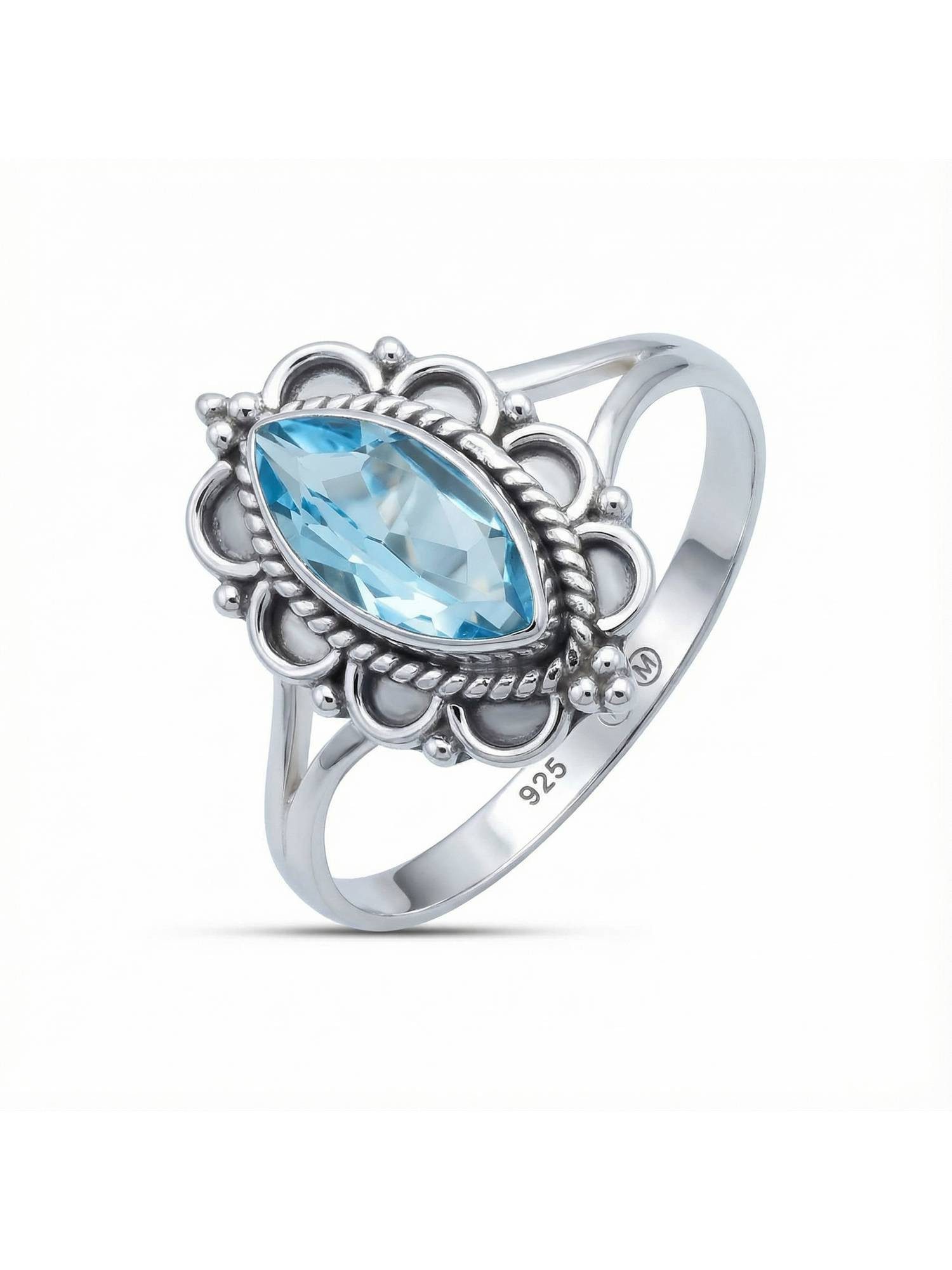 Silberring MALUHIA aus 925 Silber mit blau Topas