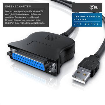 CSL USB-Adapter D-SUB DE 25 zu USB Typ A, 90 cm, USB A auf Parallel Adapter LPT 25 pol., Druckerkabel Adapterkabel