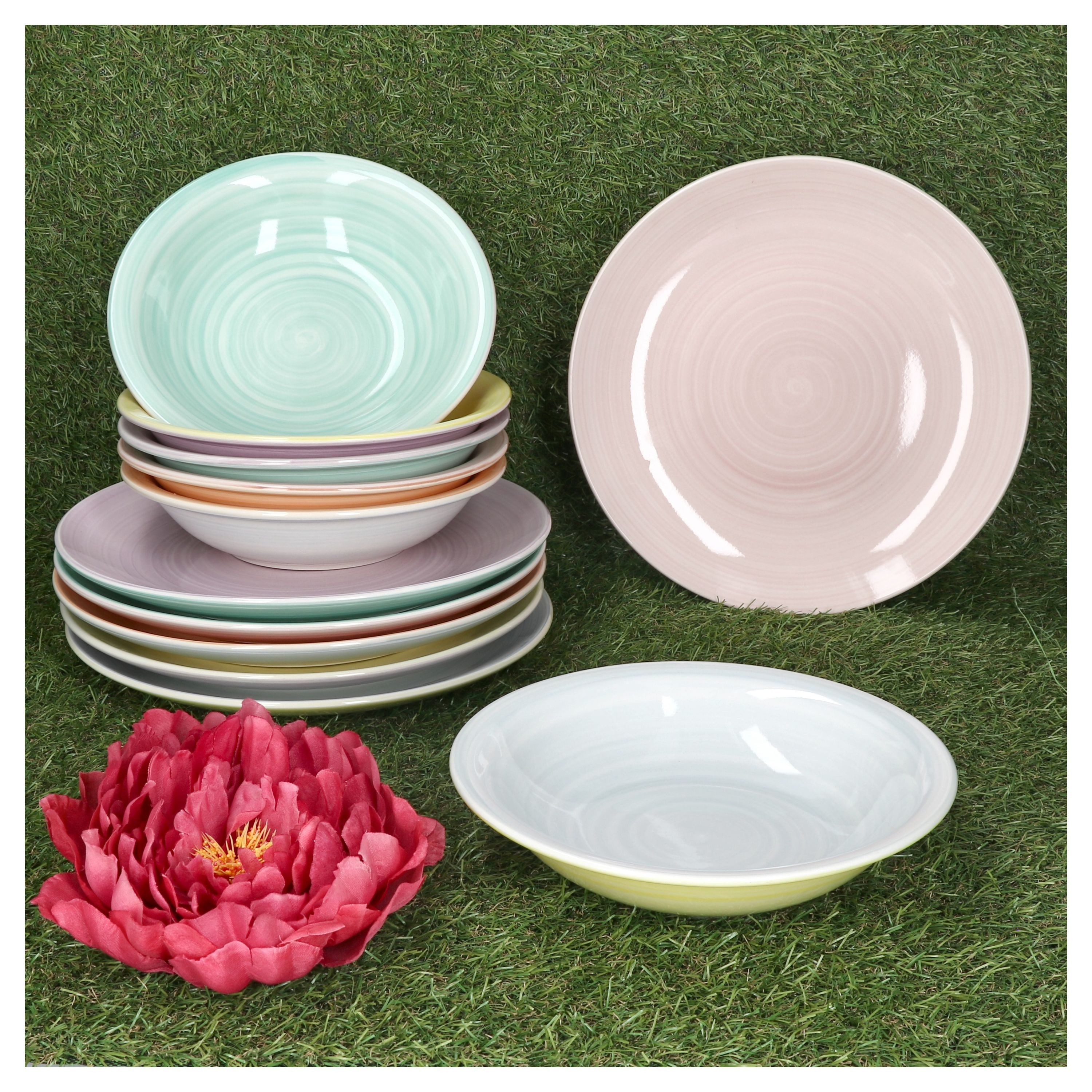 MamboCat Tafelservice Pastello Tellerset 12-tlg Ø 27 cm & Ø 21,3 cm Steingut Pastellfarben, Steingut – Bild 2 von 5