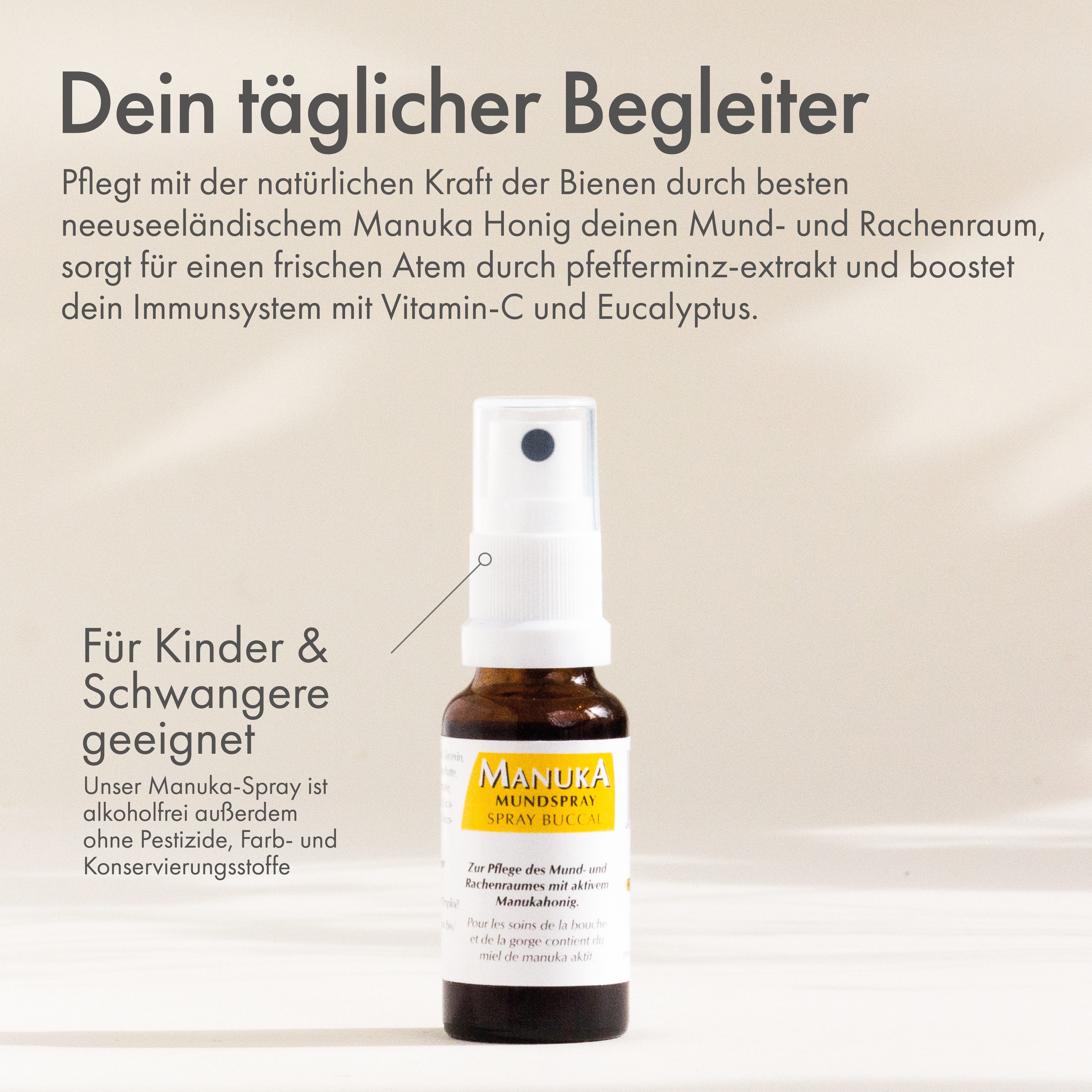 HC PRODUCTS Mundspray Manuka Honig Mundspray gegen Mundgeruch mit Pfefferminzöl & Eukalyptus, Mundspray gegen Mundgeruch I Naturprodukt I Ohne Alkohol I Mundpflege