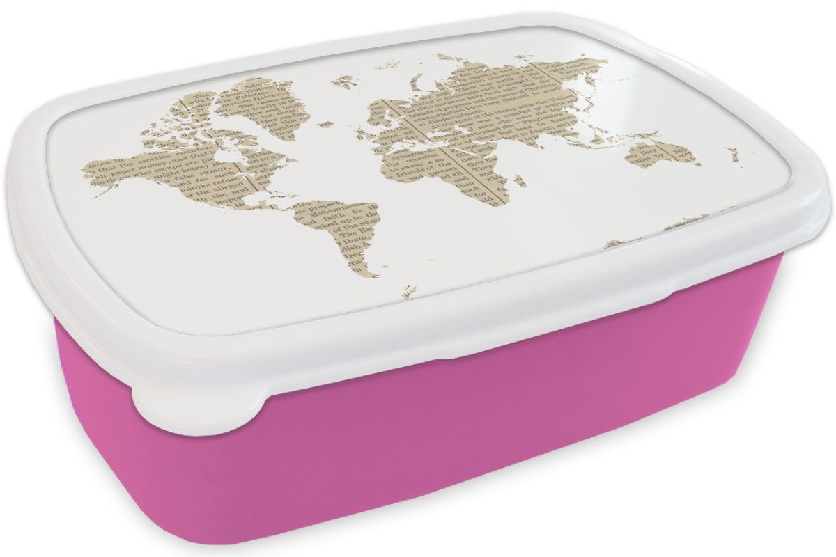 Snackbox, Kunststoff MuchoWow Lunchbox Kunststoff, (2-tlg), Weltkarte Kinder, Mädchen, weiß - Zeitungspapier, für rosa - Brotdose Brotbox Erwachsene,