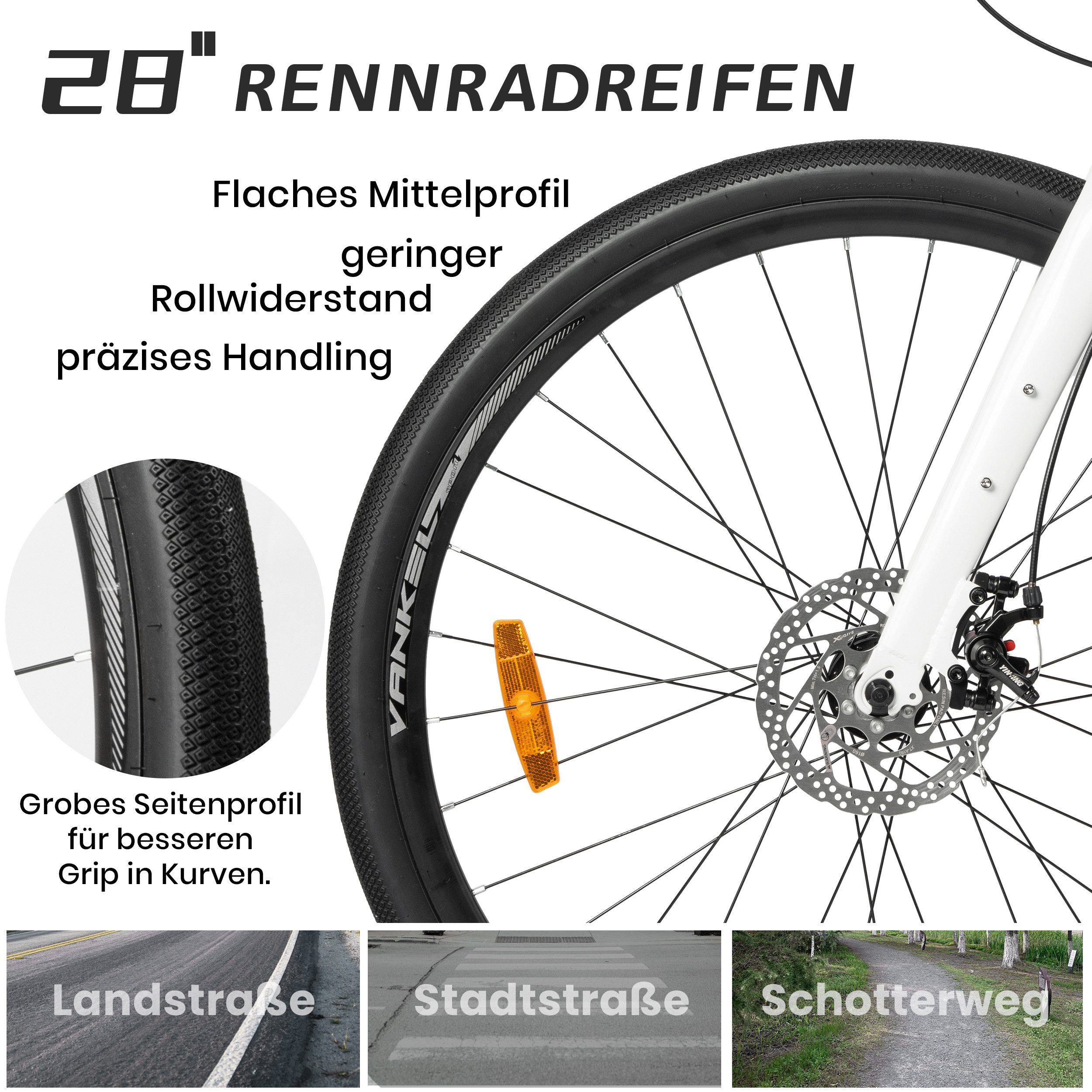 Vankel Mountainbike Citybike Damen/Herren 28 zoll, 700C Rennradreifen, Shimano, 7 Gang Shimano RD-TZ500 Schaltwerk, Leichter & robuster Aluminium-Dreiecksrahmen, 42/45/48 cm