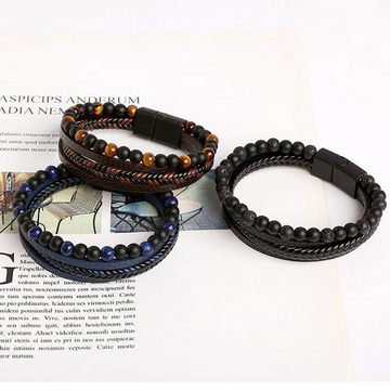 UNIQAL.de Lederarmband Lederarmband Herren "FANCY" Perlenarmband Naturstein Geflochten (Edelstahl, Echtleder, Casual Style, handgefertigt)