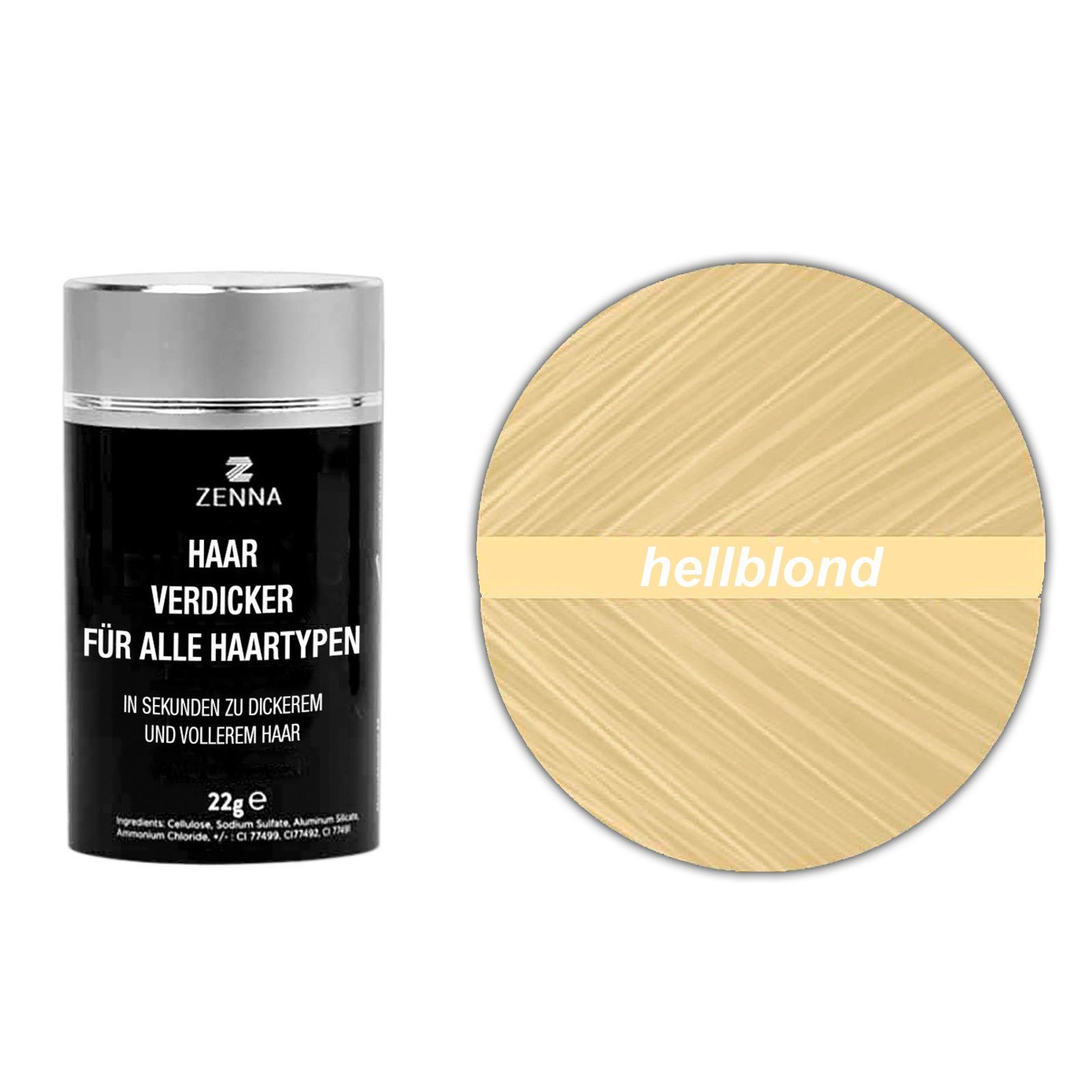 Zenna Volumenpuder Premium Schütthaar Haarpulver Haarauffüller, Streuhaar zur Haarverdichtung, 22g