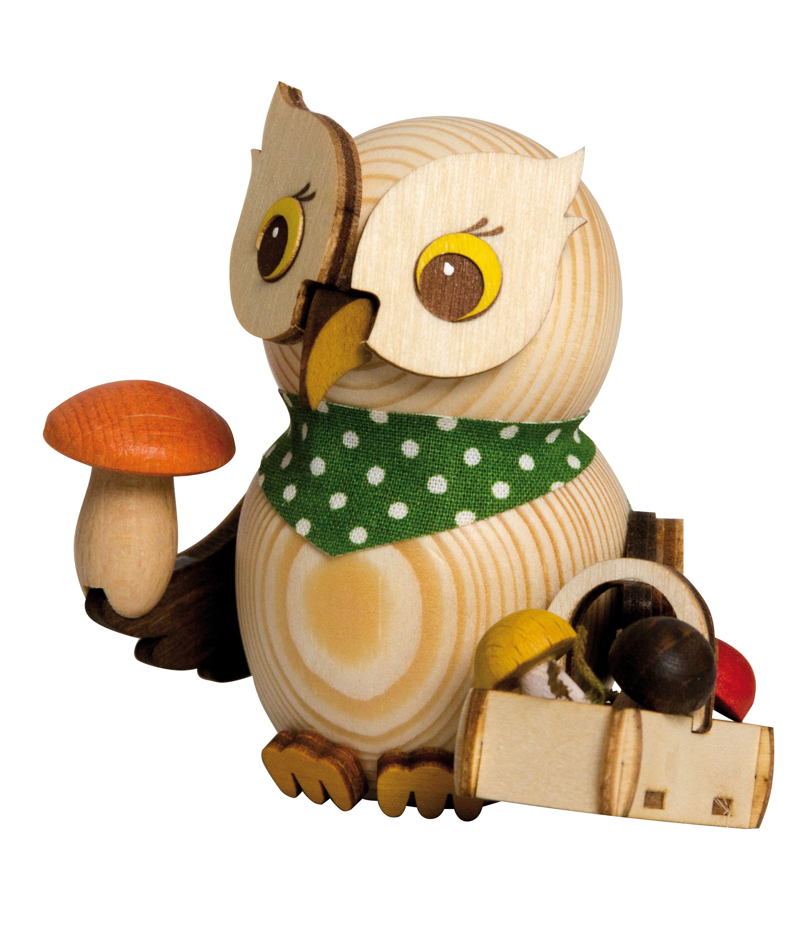 Kuhnert Dekofigur Mini-Eule als Pilzsucher - aus Holz gefertigt - ca. 7 cm groß, entzückende Dekoration für jeden Raum - Made in Germany