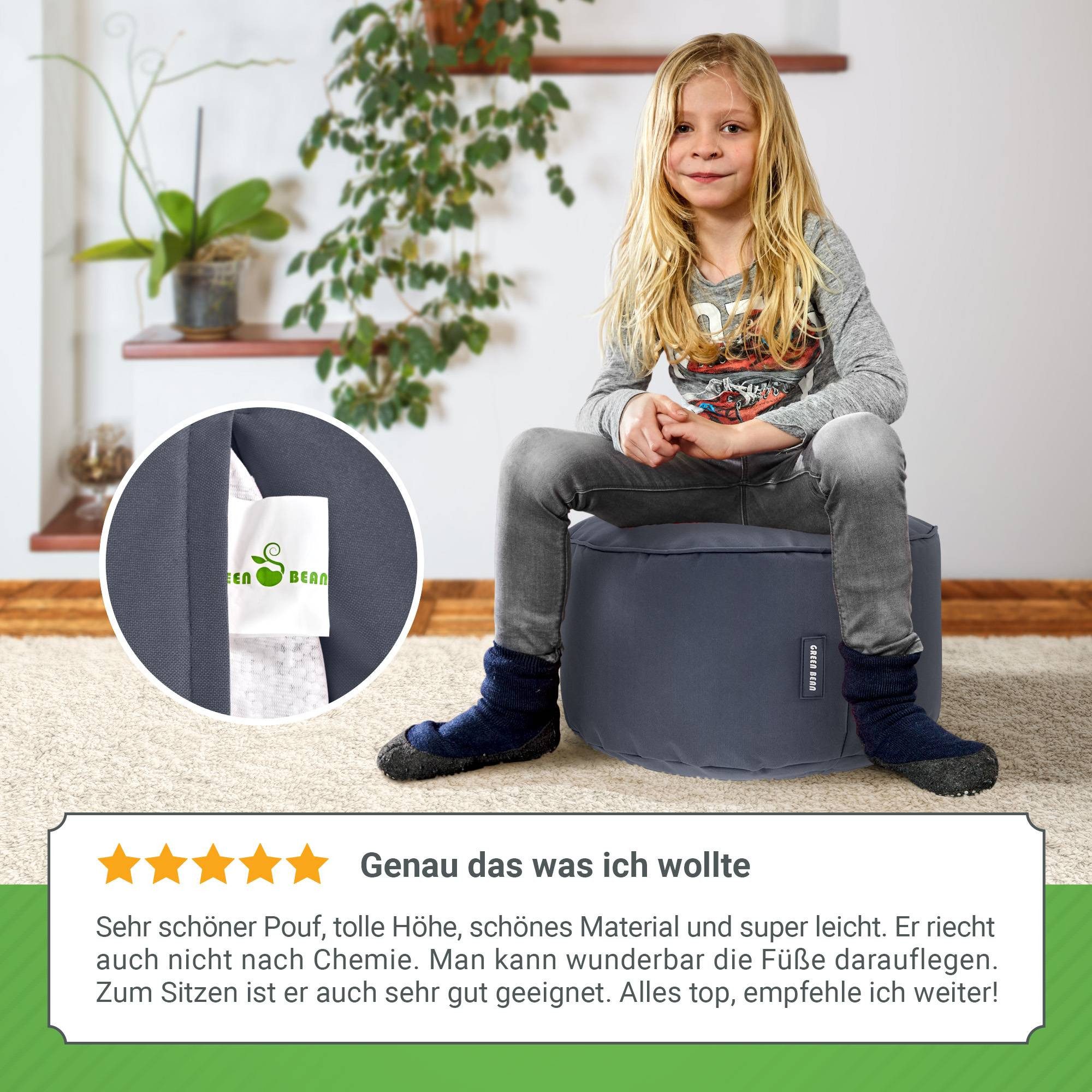 Green Bean Pouf Sitzsack-Hocker Pouf Stay 45x25cm (Sitzsack-Hocker 45x25cm mit EPS-Perlen Füllung -, Fußhocker Fußkissen Sitz-Pouf für Sitzsäcke), die ideale Er – Bild 3 von 5