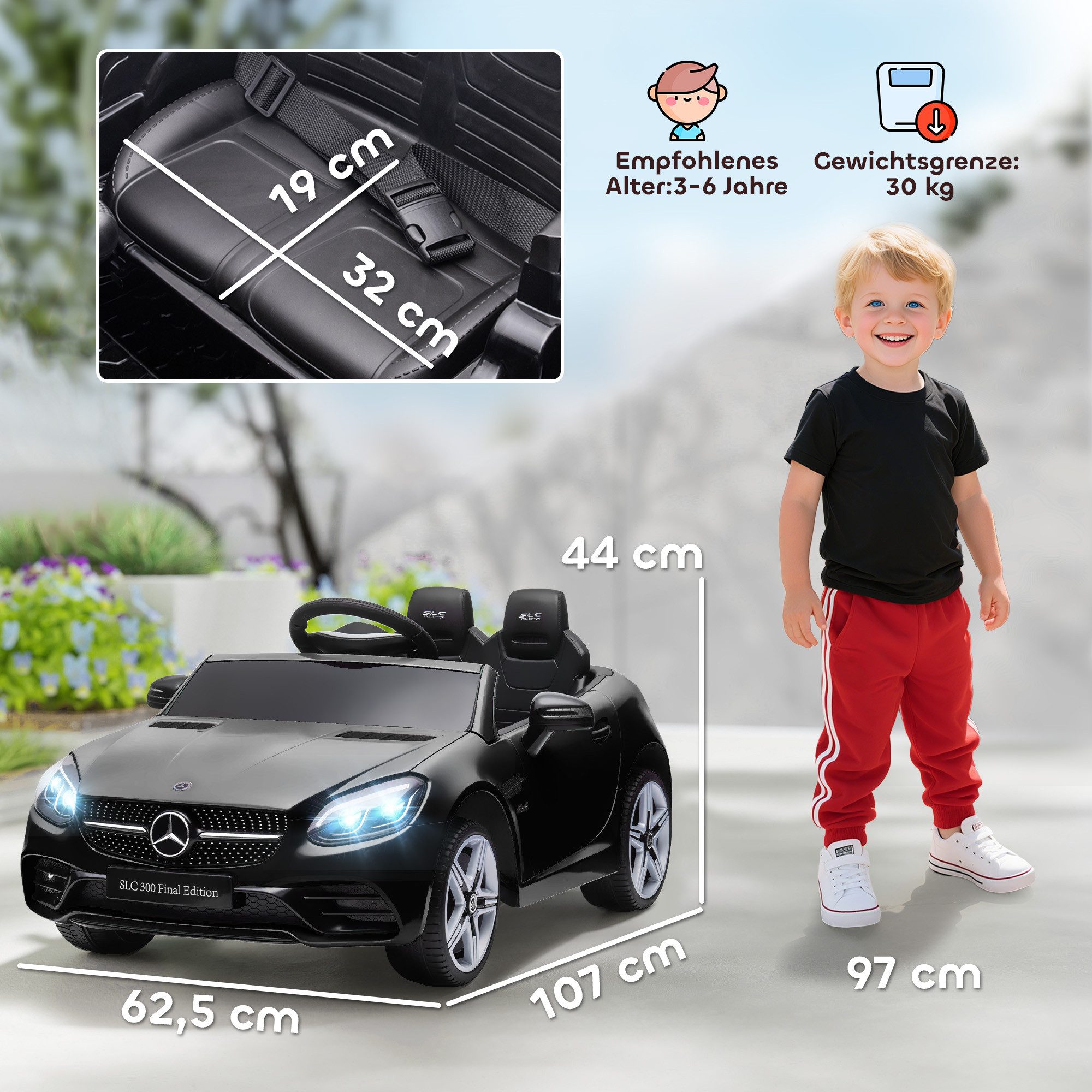 AIYAPLAY Elektro-Kinderauto Merceds-Benz AMG GTR Kinderauto mit 2,4G Fernbedienung, Hupe, Belastbarkeit 30 kg, (1-tlg), 107 x 62,5 x 44 cm