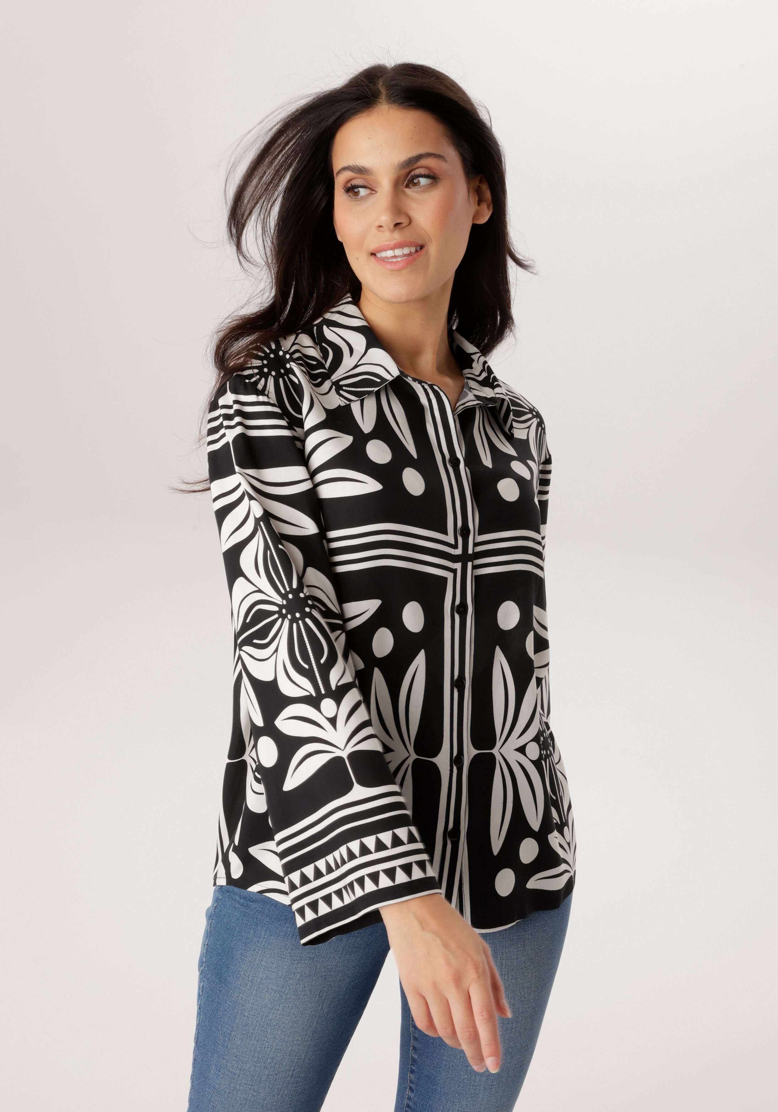 Aniston SELECTED Hemdbluse mit geometrischen Blumen-und Punktemuster