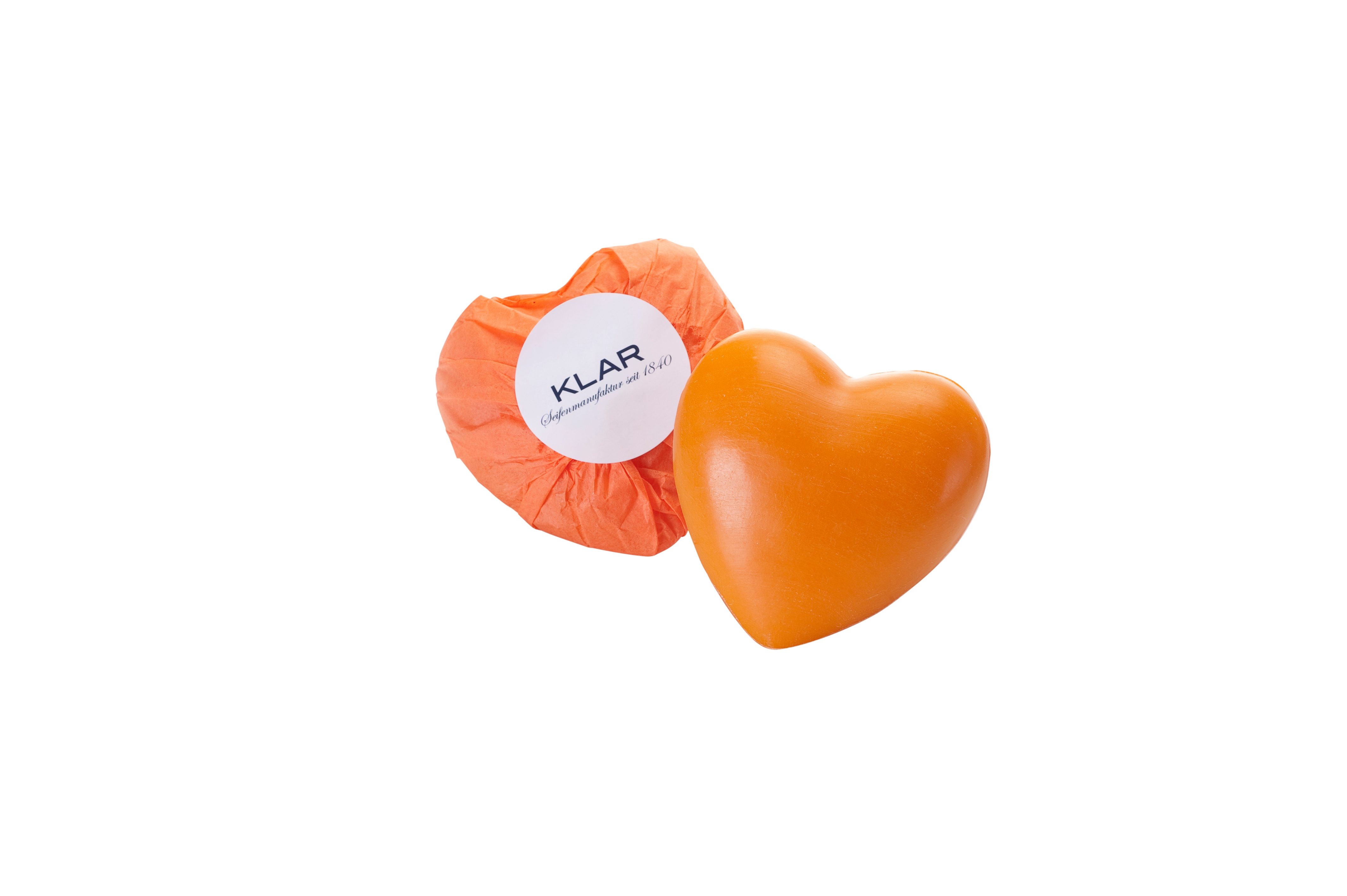 KLAR Seifenmanufaktor Handseife Klar Seifen Herzseife Orange 65g, Cosmos zertifiziert, palmölfrei