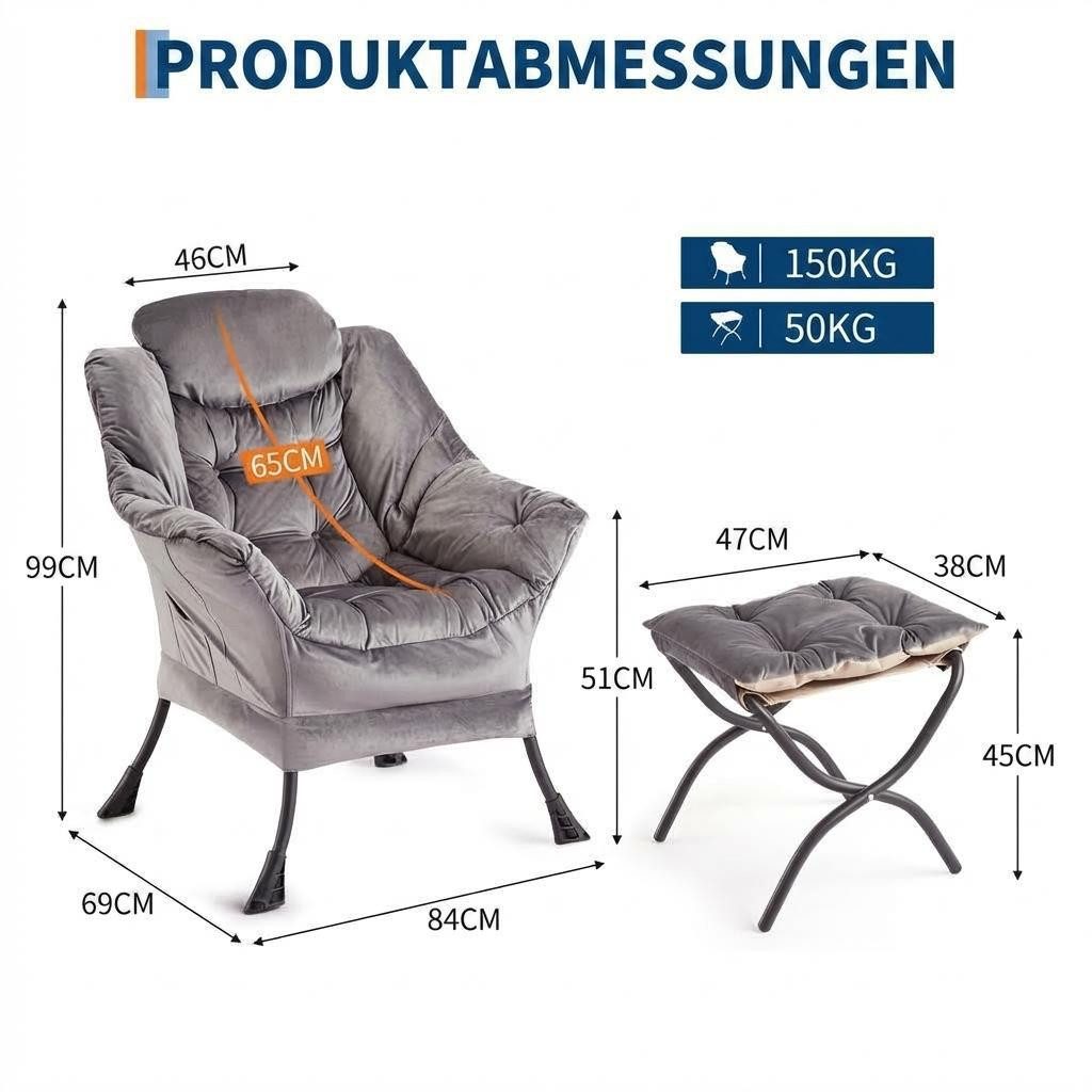 GarveeMore Ohrensessel Relaxsessel mit Hocker Ohrensessel Polstersessel Faulsesse