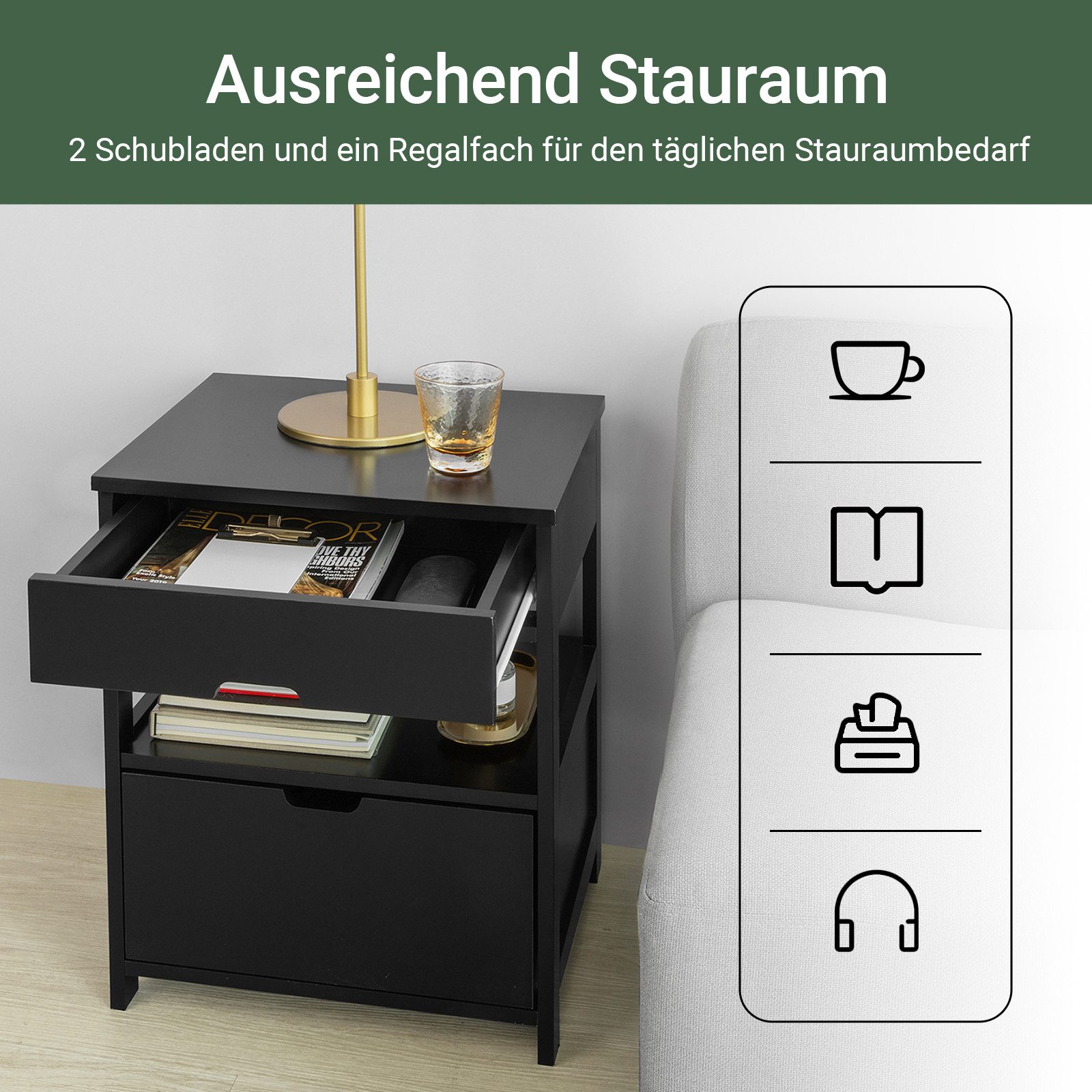 SoBuy Nachttisch FRG258, Nachtschrank Beistelltisch schmal, 2 Schubladen 2 günstig online kaufen