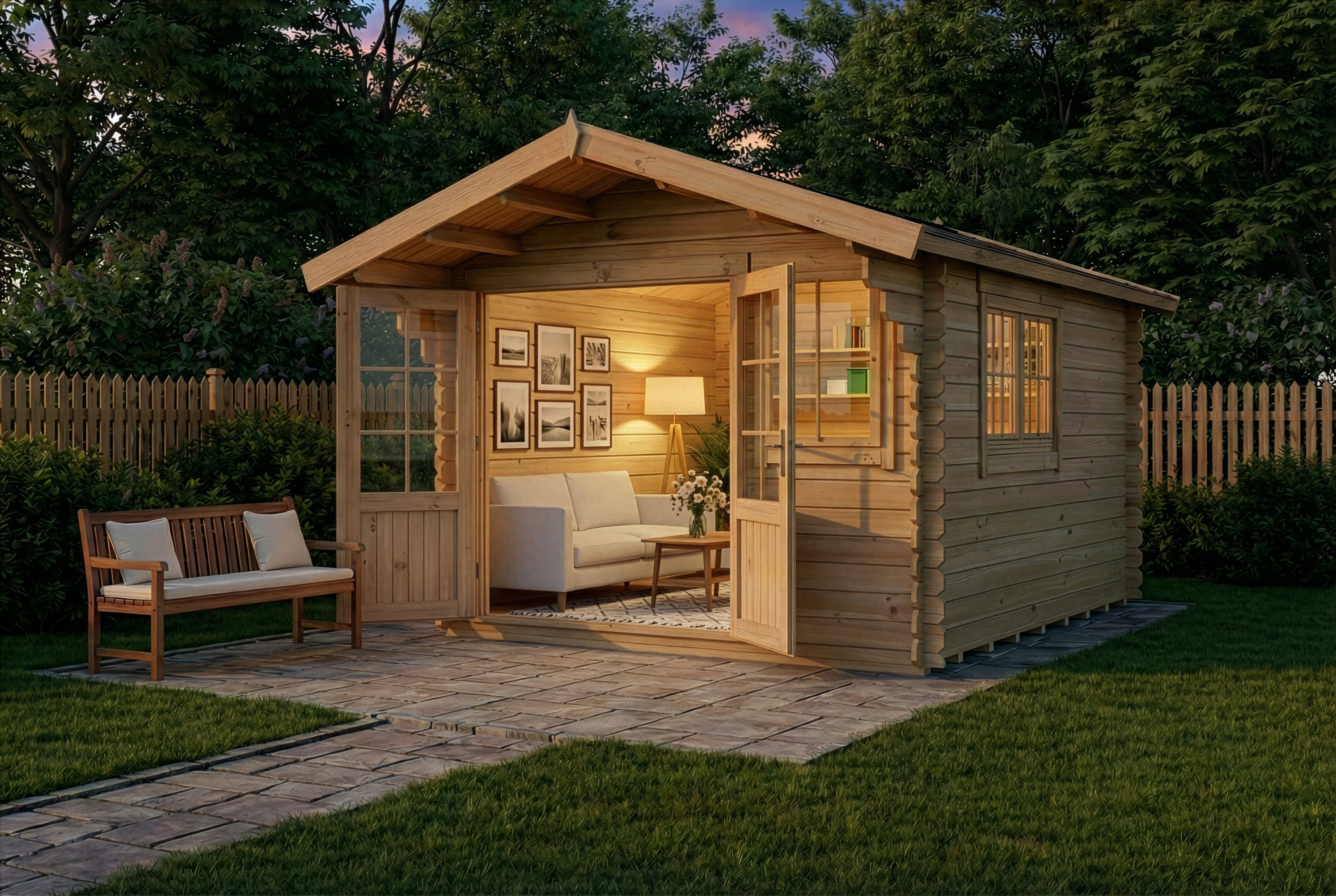 Alpholz Gartenhaus Holz Gabriel 300 x 400 cm, BxT: 338x467 cm, in Naturbelassen Inkl. Fußboden mit 34mm Wandstärke