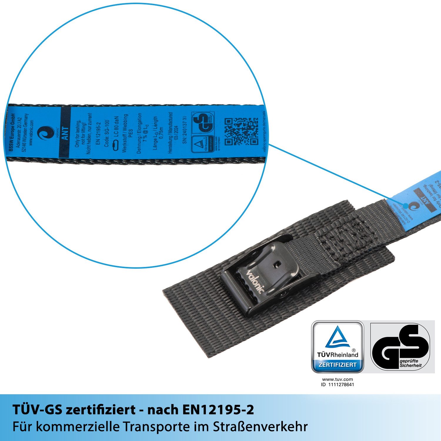 valonic Spanngurt Spanngurte Klemmschloss SG-100-075 (4 Stück, 75cm, 19mm) - ANT (4-St)