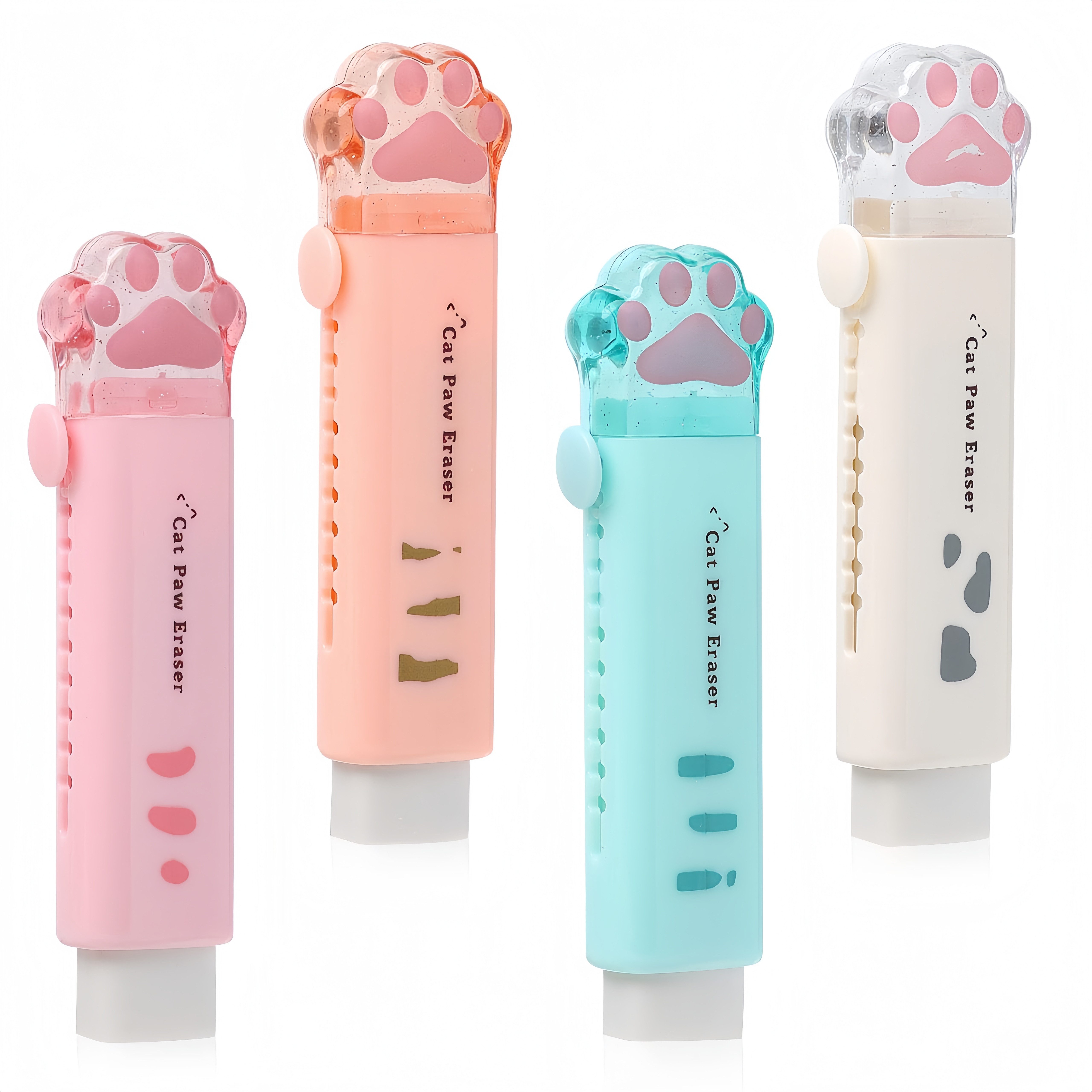 FOUORTUNATE-BEE Radiergummi Retraktierbare Katzenpfoten-Radierer, 4er-Set für Schule & Büro, Niedliche 2B-Radierer als Geschenk zum Schulstart oder für den Alltag