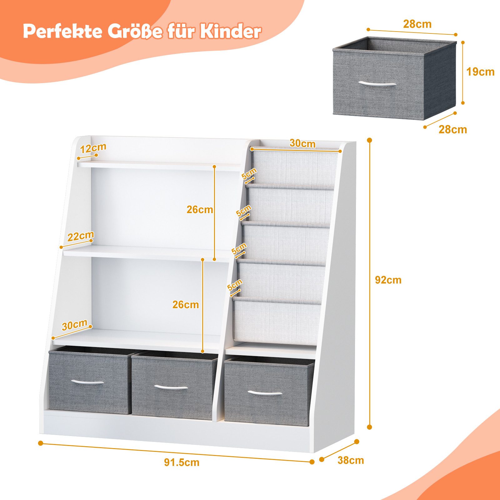 radelldar Spielzeugtruhe Kinderregal Bücherregal, mit 3 Aufbewahrungsboxen günstig online kaufen