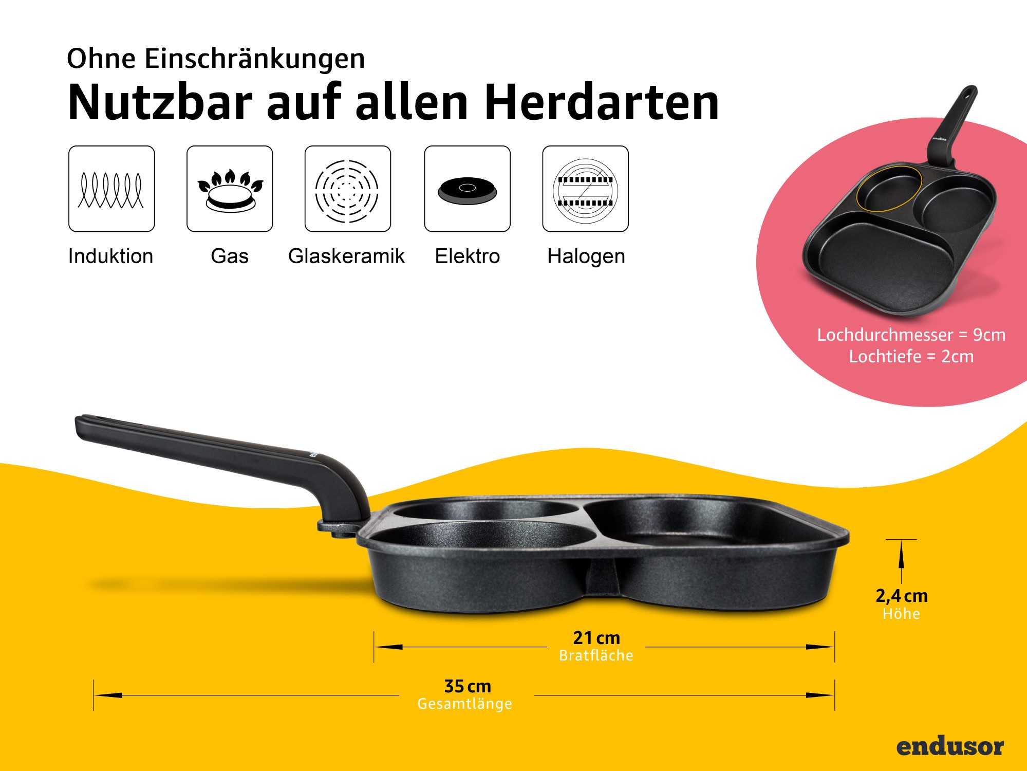 endusor Bratpfanne Frühstückspfanne Spiegeleipfanne (21cm), Aluminiumguss (Alle Herdarten auch Induktion), Antihaft-Beschichtung & Eisenkernboden für Spiegelei, Pancakes & Mehr