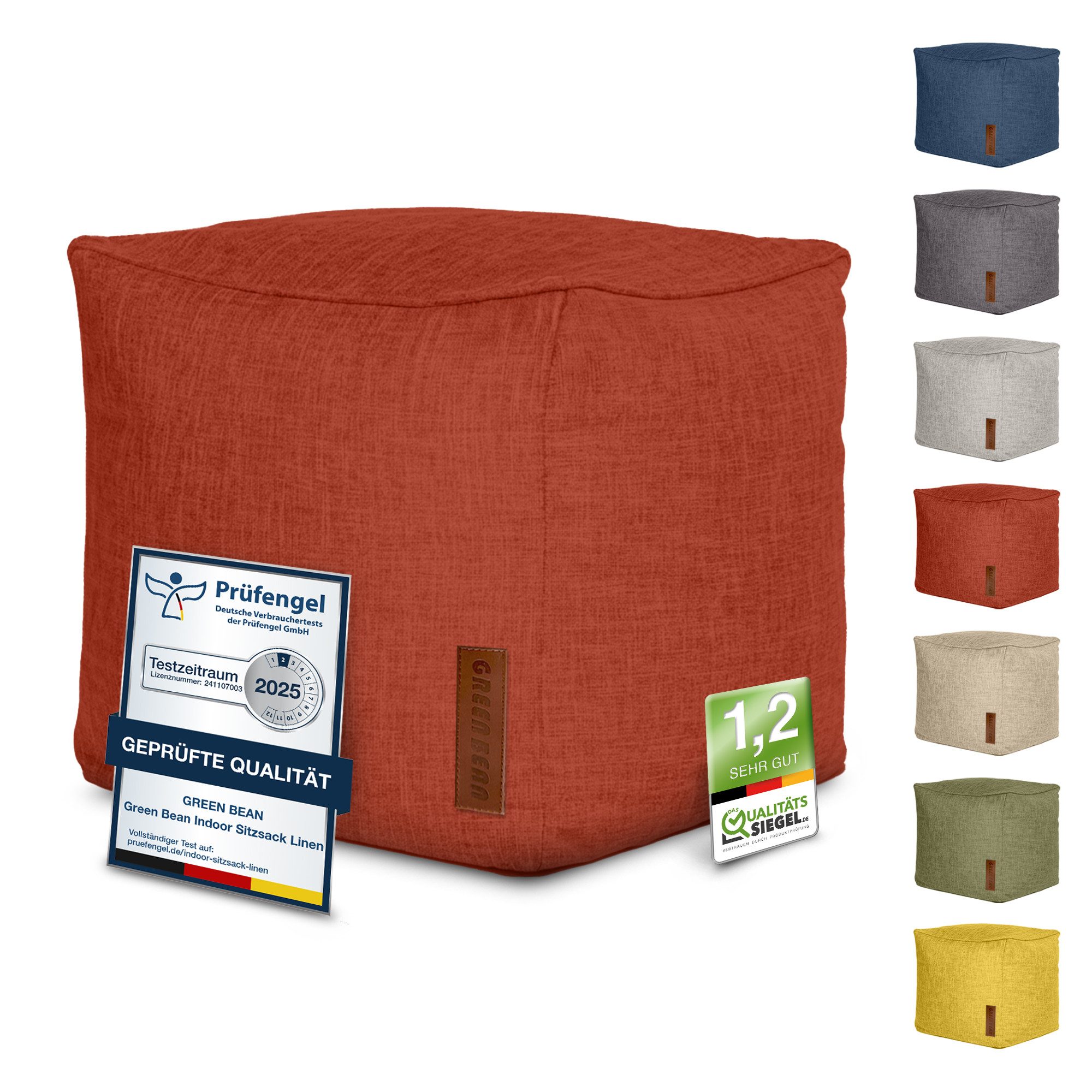 Green Bean Pouf Cube Linen (Indoor Sitzhocker Sitzkissen Fußhocker Relax-Sessel, Made in Germany), die ideale Ergänzung zum Sitzsack