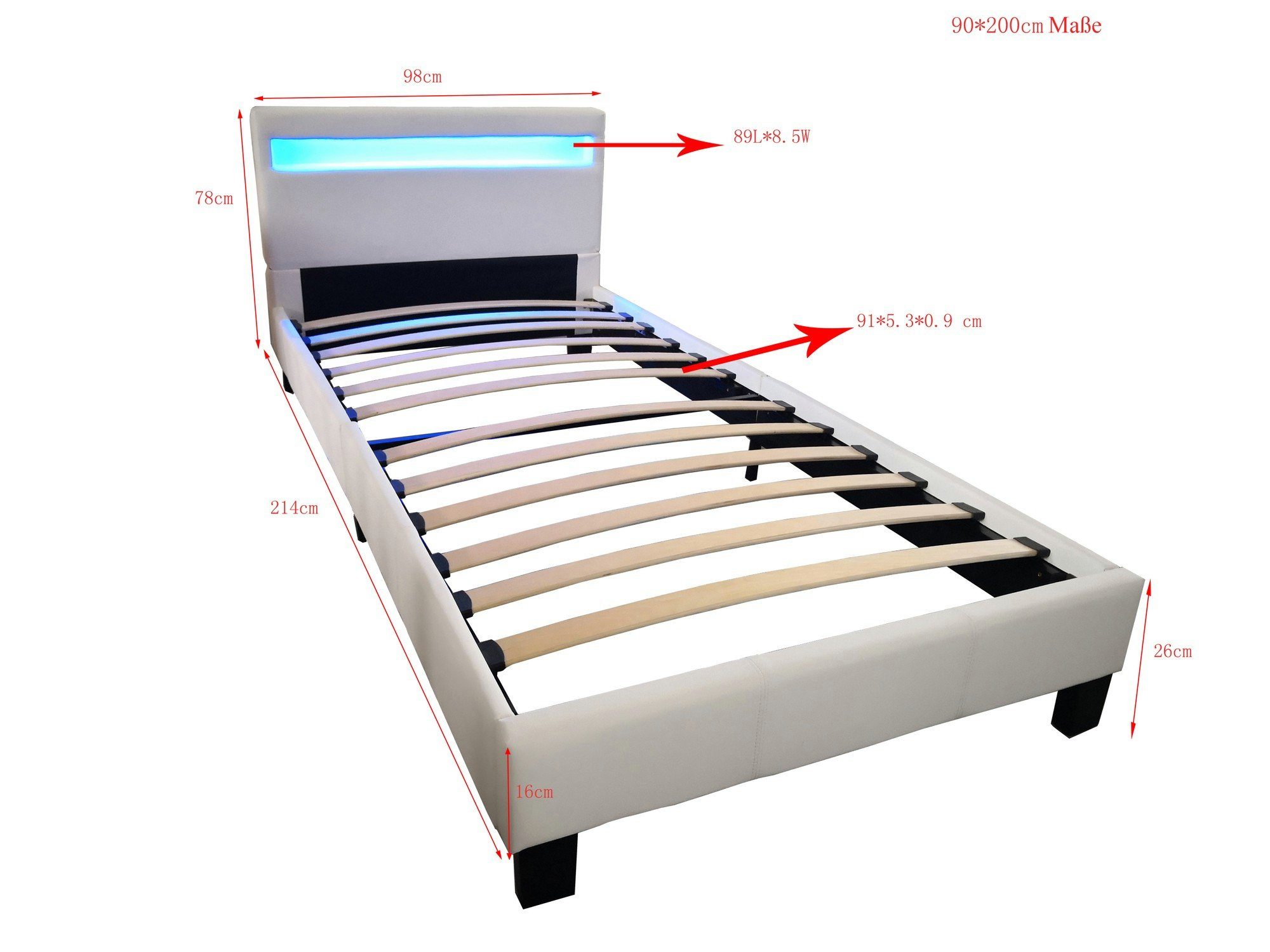 ohne Bett DELUXE Bett Lattenrost), großes (Set, LED mit ASTRO weiß Bett gepolstertes und 2-tlg., oder HOME Matratze Kopfteil,Variante extra