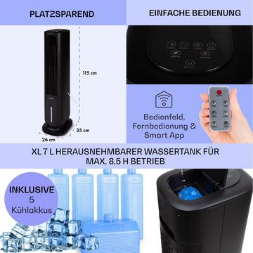 Klarstein Ventilatorkombigerät Polar Tower Smart Ventilator, mit Wasserkühlung & Eis mobil Klimagerät ohne Abluftschlauch