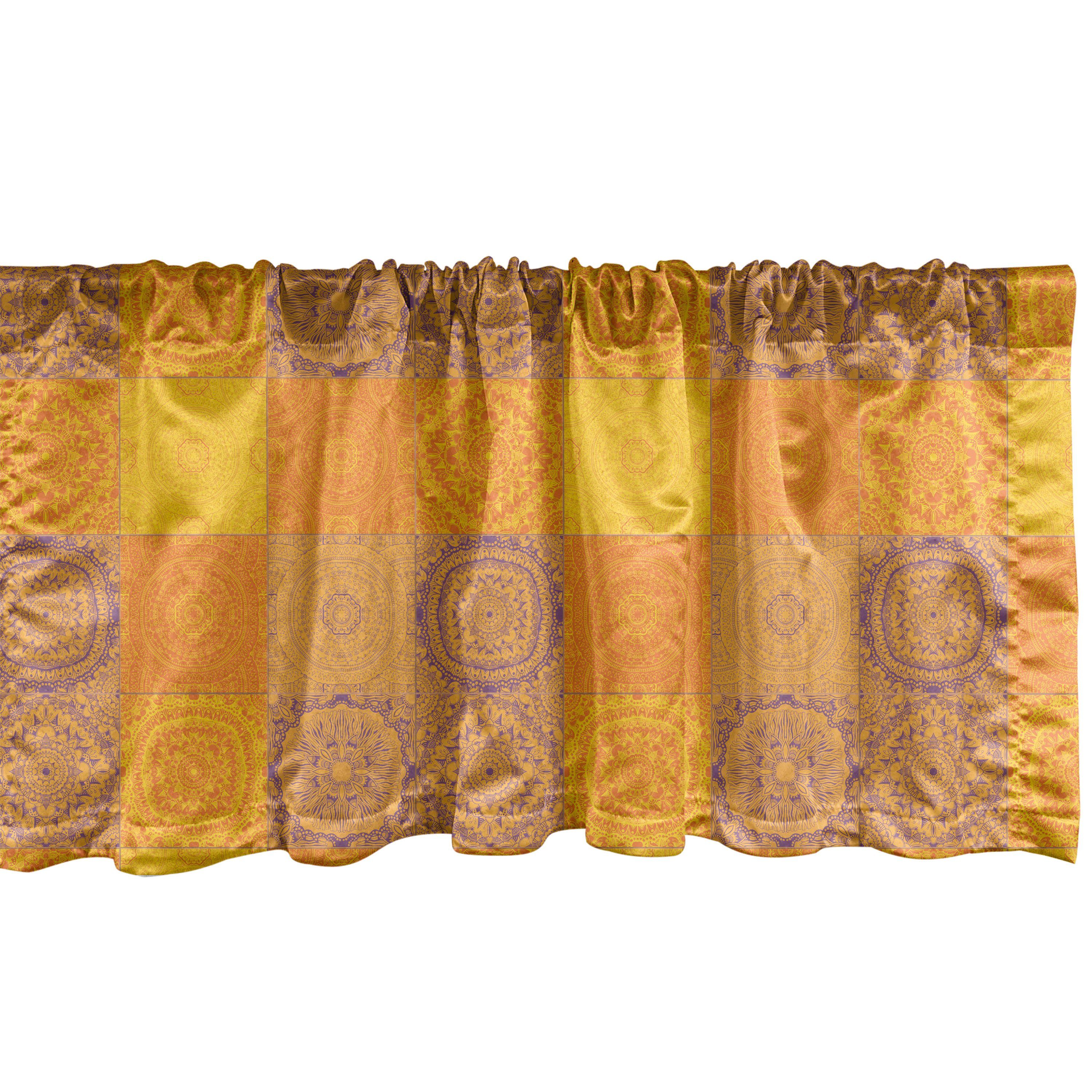 Scheibengardine Vorhang Volant für Küche Stangentasche, Schlafzimmer Oriental Fliesen Patchwork mit Dekor Microfaser, Ethnisch Abakuhaus