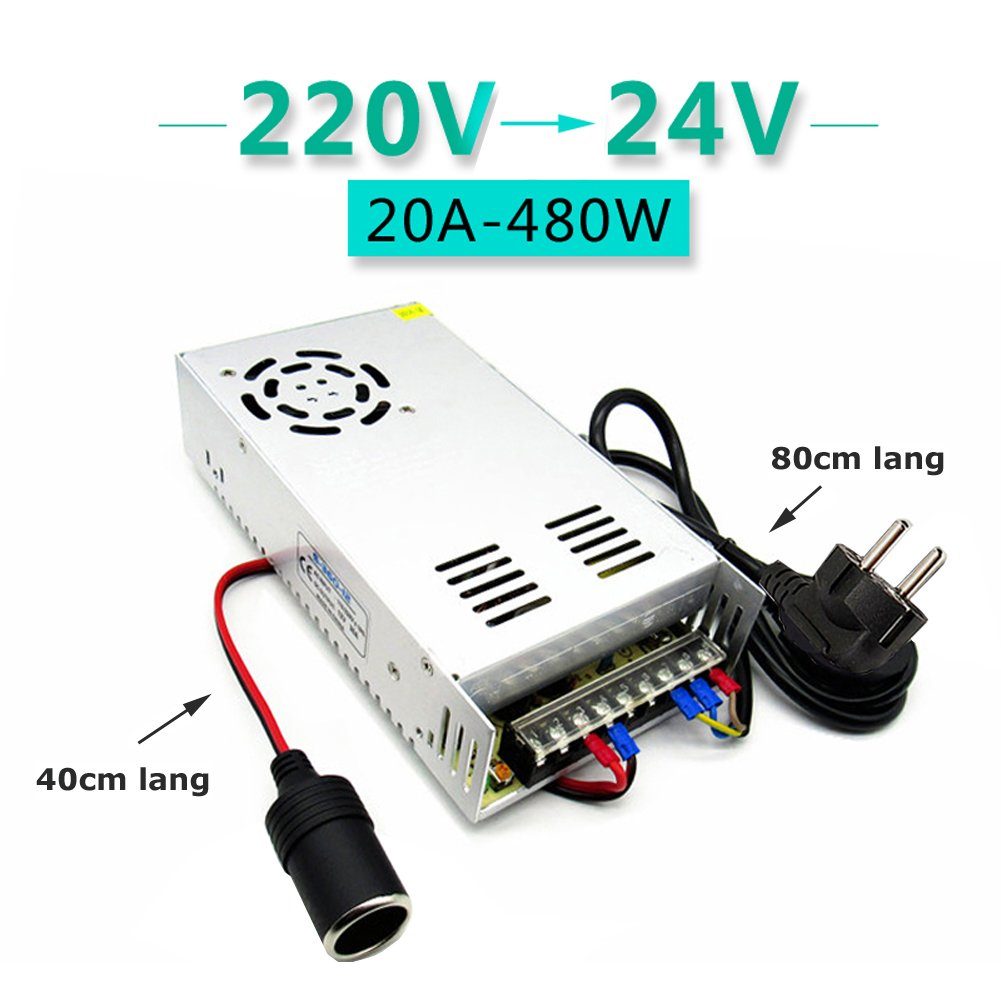 Bolwins D85C Bolwins AC/DC Schaltnetzteil Netzteil Adapter 230V / 24V 20A 480W AC/DC-Einbaunetzteil (robustes Aluminiumgehäuse, Überlastschutz, Überspannungsschutz)