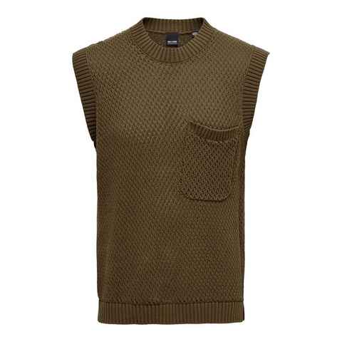 ONLY & SONS Strickpullover Strick Pullunder mit Brusttasche Pullover Weste ohne Ärmel ONSMYLE 5027 in Braun