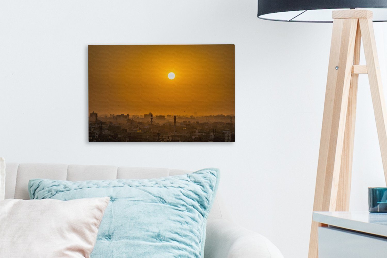 Aufhängefertig, Skyline 30x20 bei Leinwandbild Leinwandbilder, Sonnenuntergang, in St), OneMillionCanvasses® Indien (1 von Jaipur Wanddeko, cm Wandbild