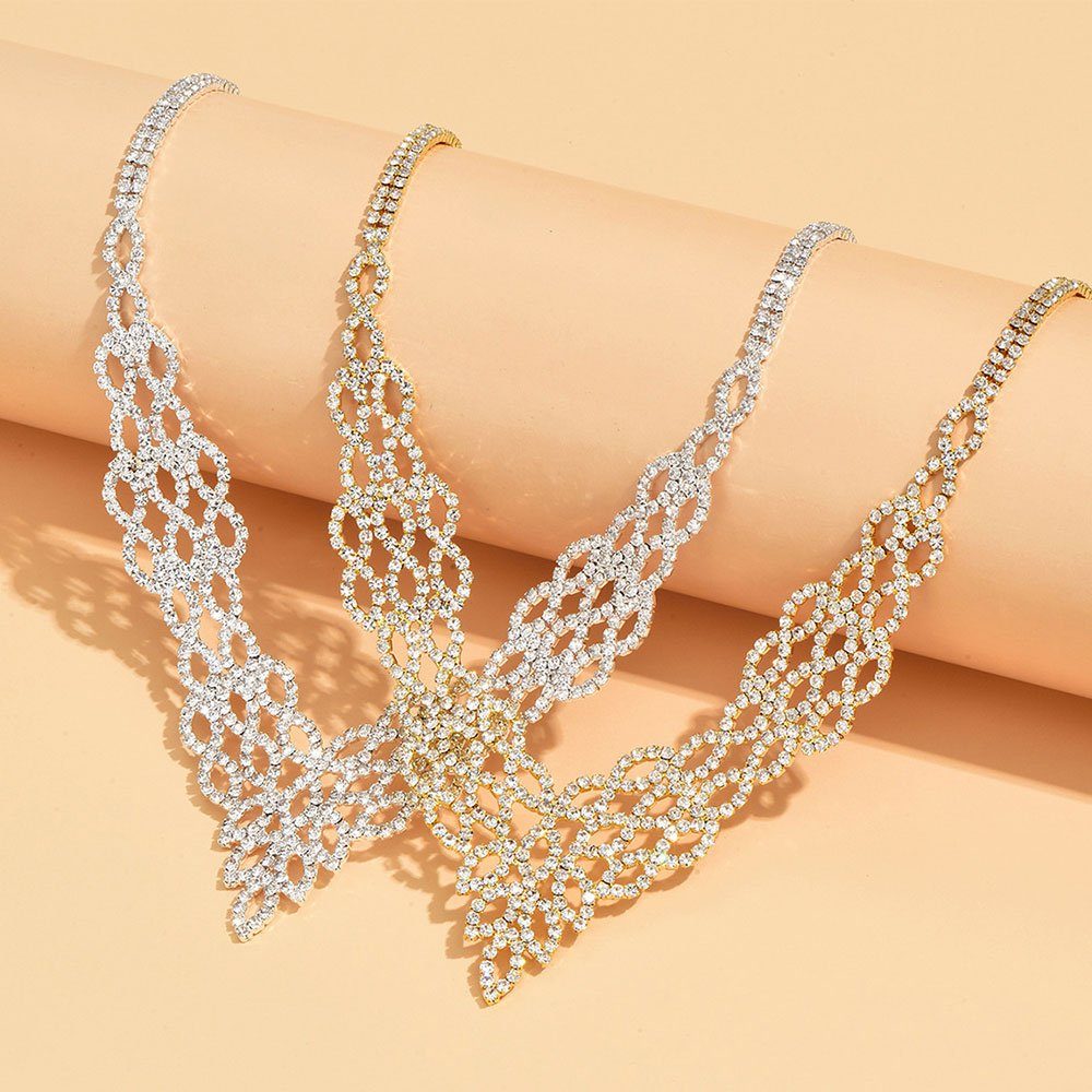 Schmuckset Damenschmuck Schmuckset Halskette,Ohrringe AUzzO~ Hochzeits Strass-Set Silber