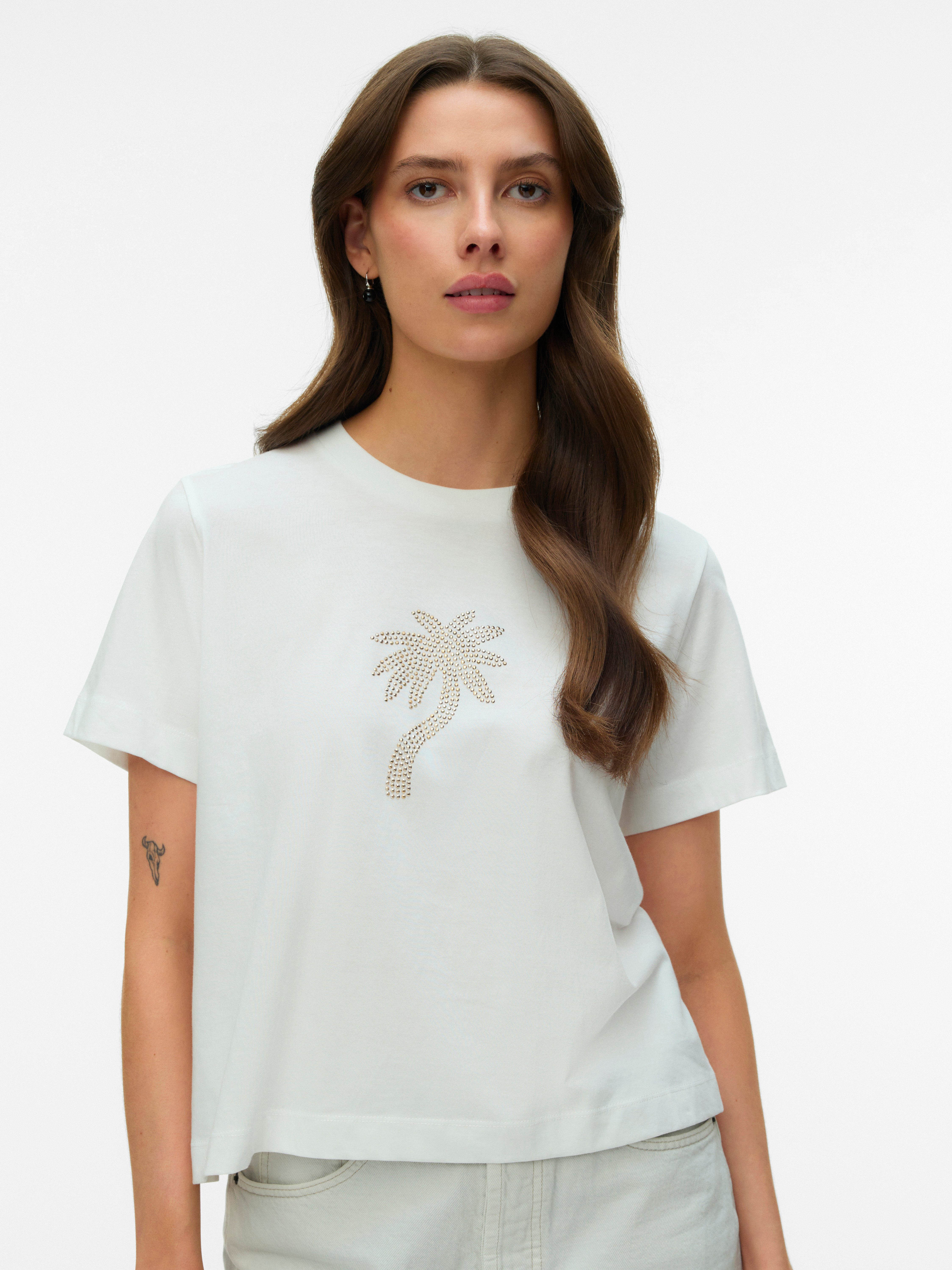 Vero Moda Kurzarmshirt VMPALMA METTE SS TOP BOX JRS Baumwolle
