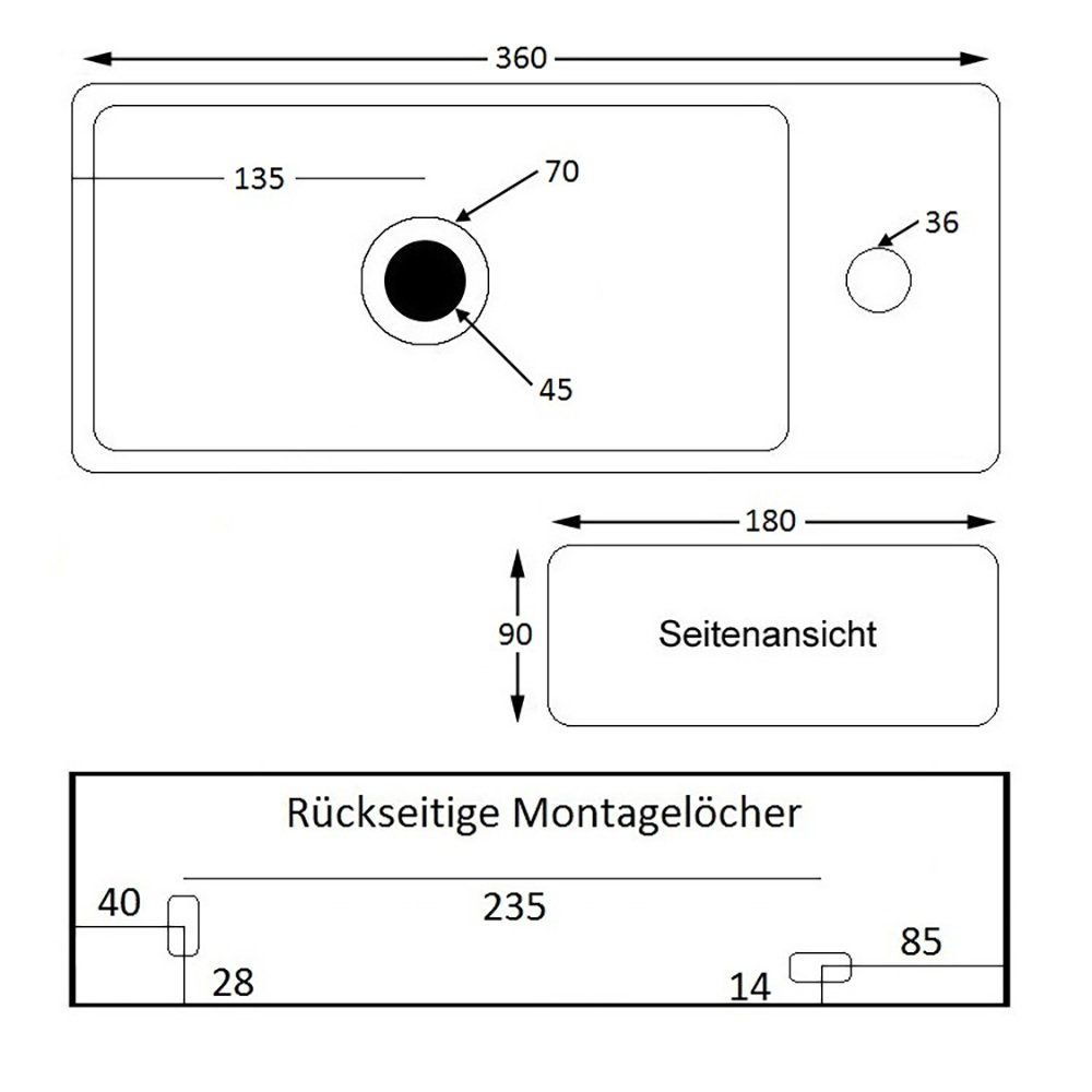 NEG Waschbecken NEG Hänge-Waschbecken Uno41H extra klein mit Monta (41H), Montagematerial inkl. – Bild 5 von 5