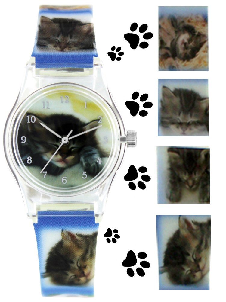 Pacific Time Quarzuhr Gratis Kinder Versand Katzen Kunststoffarmband, Armbanduhr