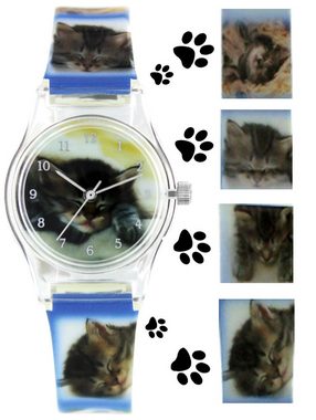 Pacific Time Quarzuhr Kinder Armbanduhr Katzen Kunststoffarmband, Gratis Versand